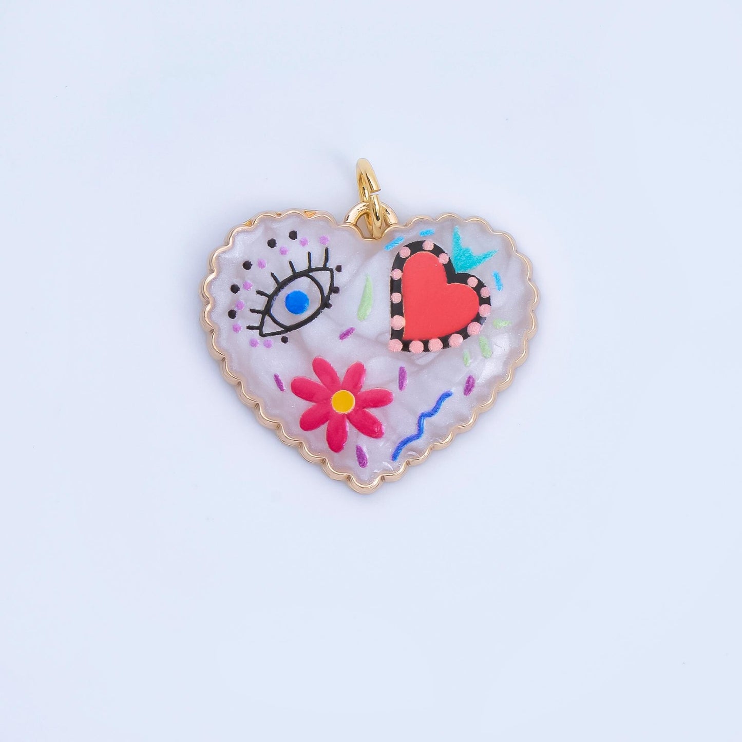 24K Gold Filled Heart Charm Graffiti Evil Eye flower charm heart Enamel pendant AJ-330