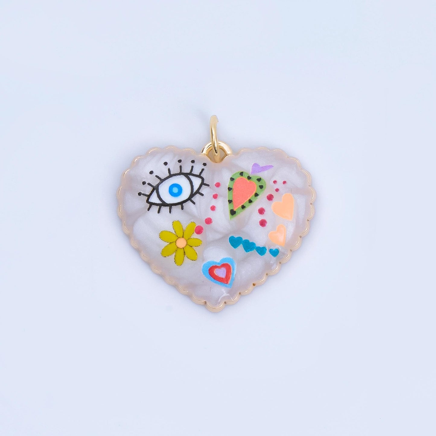 24K Gold Filled Heart Charm Graffiti Evil Eye flower charm heart Enamel pendant AJ-330