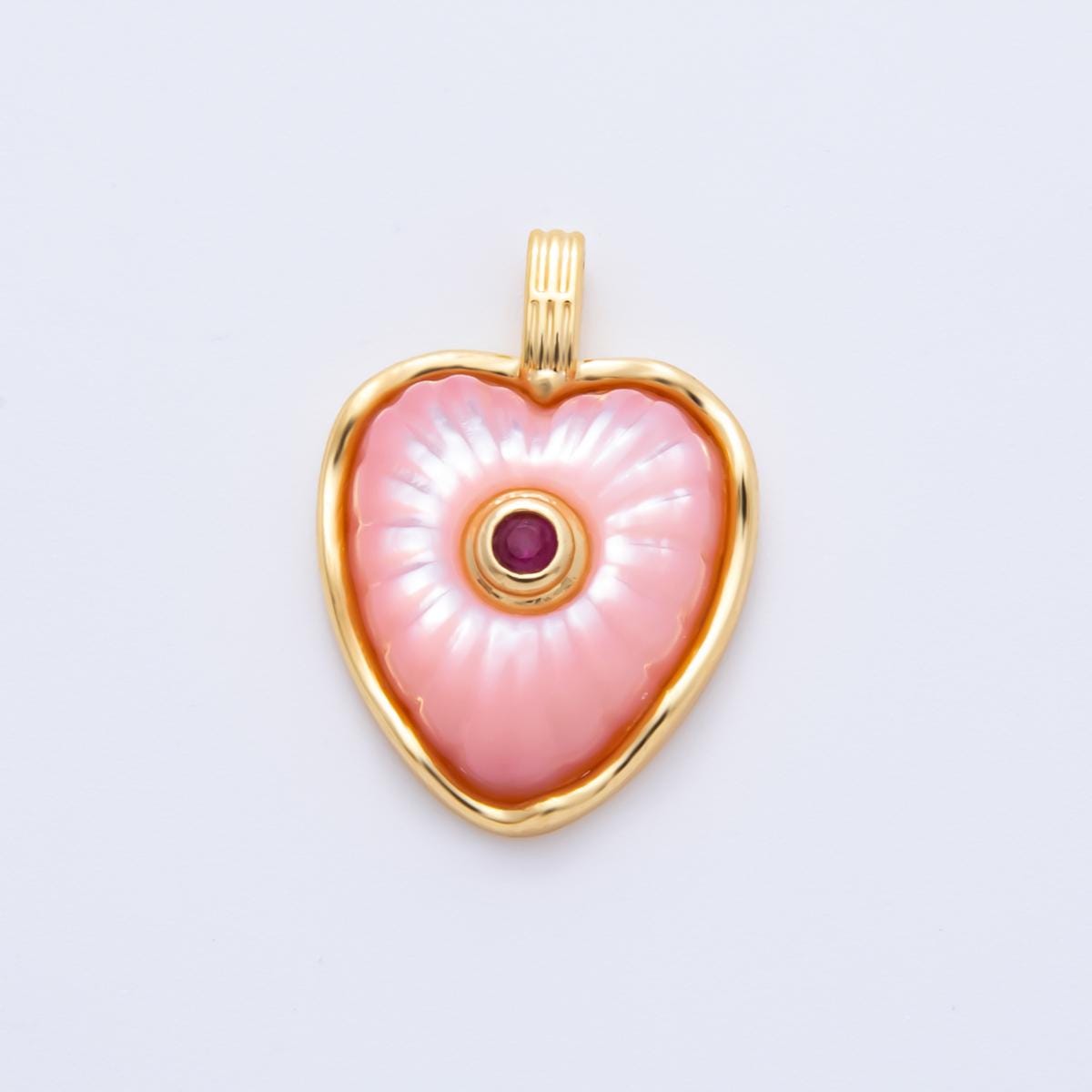 18K Gold Filled Multicolor Shell Pearl CZ Puffed Heart Pendant | ah897