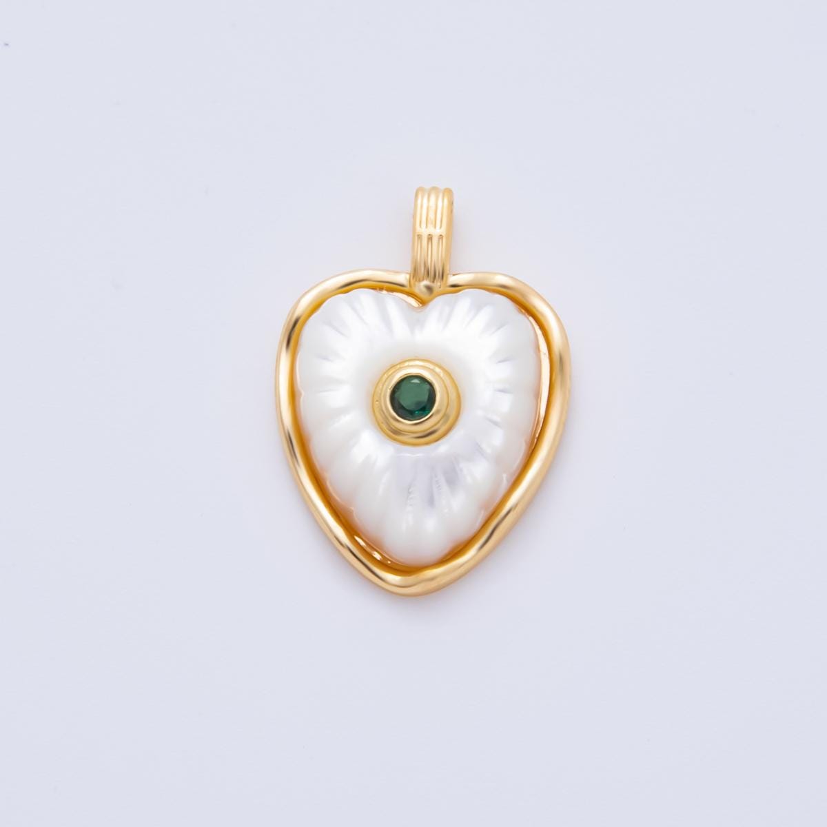 18K Gold Filled Multicolor Shell Pearl CZ Puffed Heart Pendant | ah897
