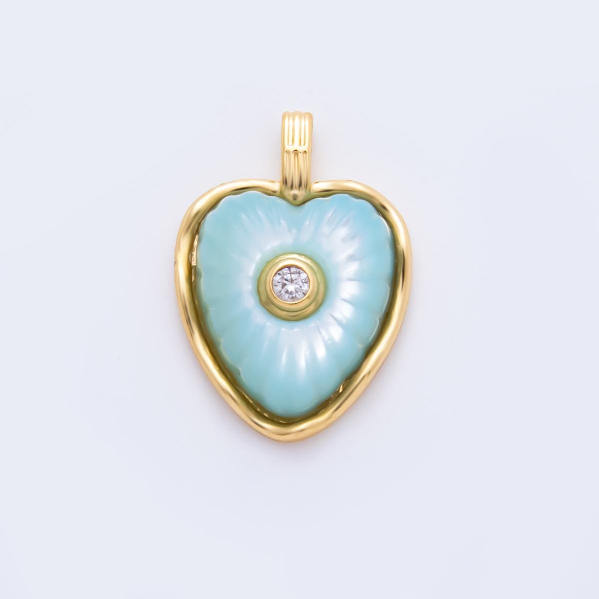 18K Gold Filled Multicolor Shell Pearl CZ Puffed Heart Pendant | ah897