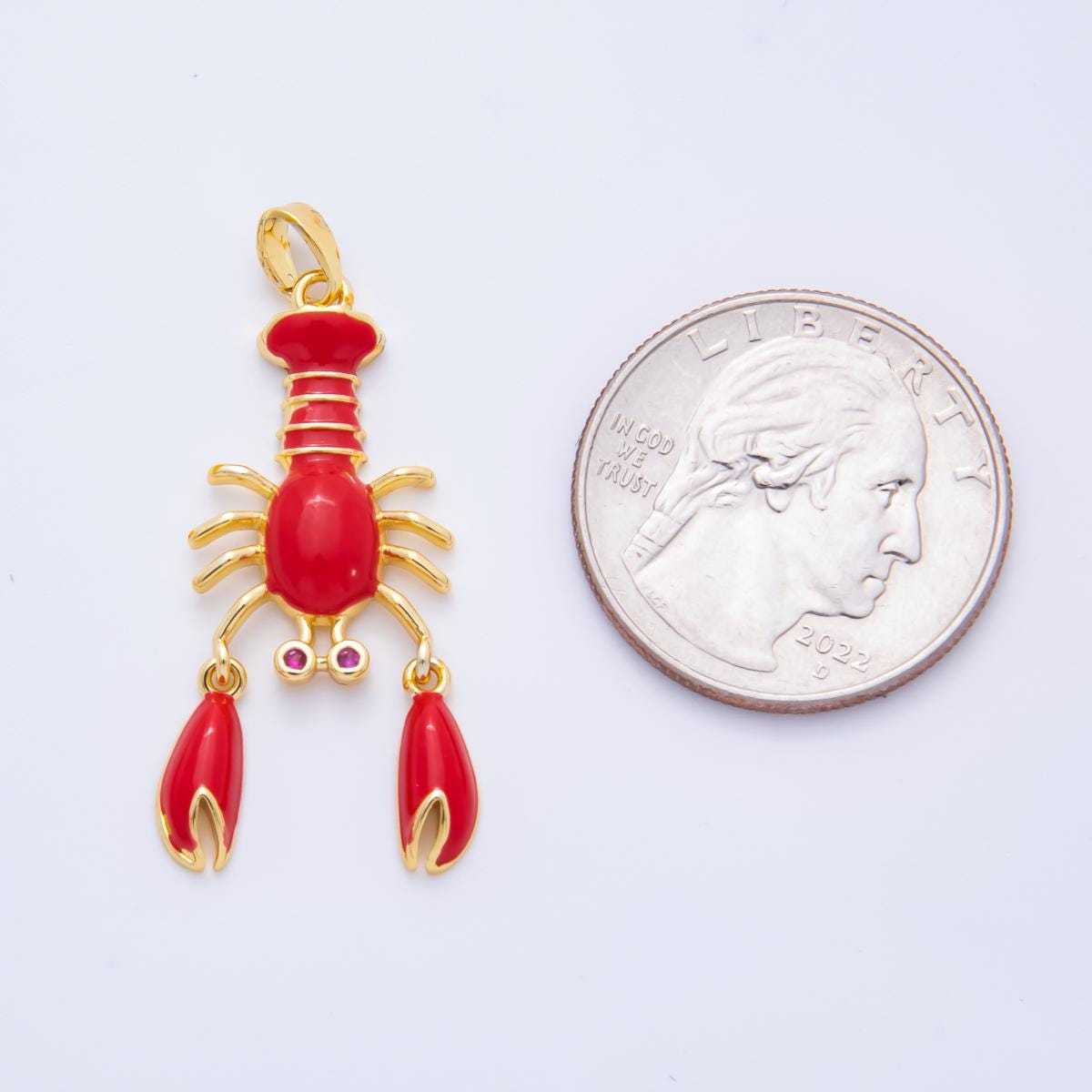Move Claw Red Lobster Charms 18K Gold Filled Enamel Lobster Pendant Sea Life Ocean Charm Bracelet Necklace for DIY Jewelry Supply AH-798