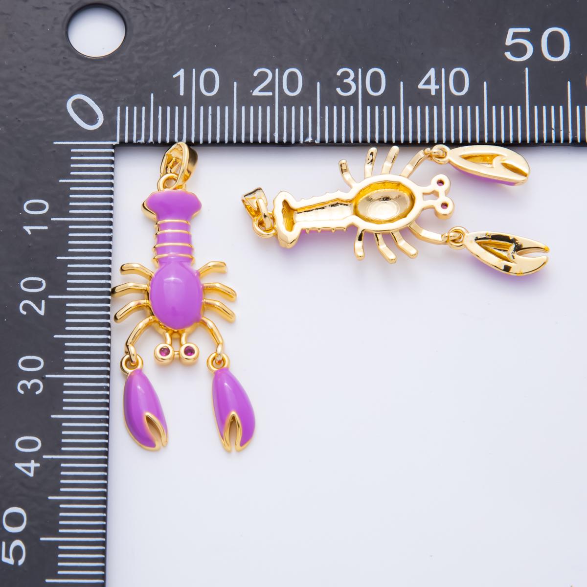 Move Claw Red Lobster Charms 18K Gold Filled Enamel Lobster Pendant Sea Life Ocean Charm Bracelet Necklace for DIY Jewelry Supply AH-798