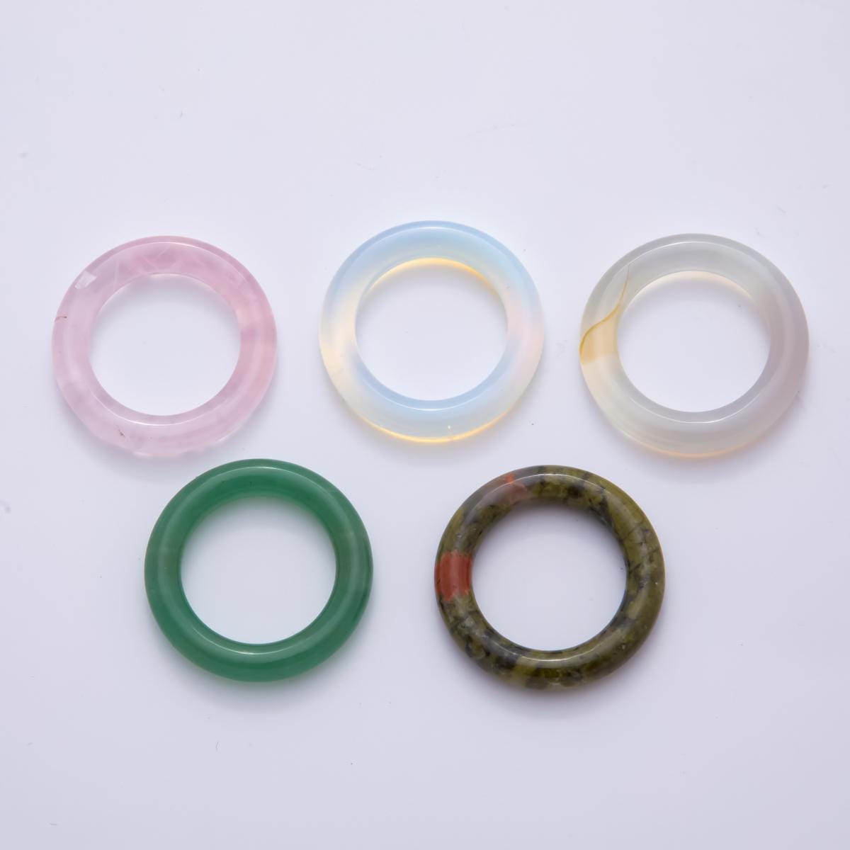 Natural Gemstone Round Rings Aventurine, Rose Quartz, Opalite, Agate, and Mixed Stone – Smooth Polished Donut Beads for Jewelry Making
