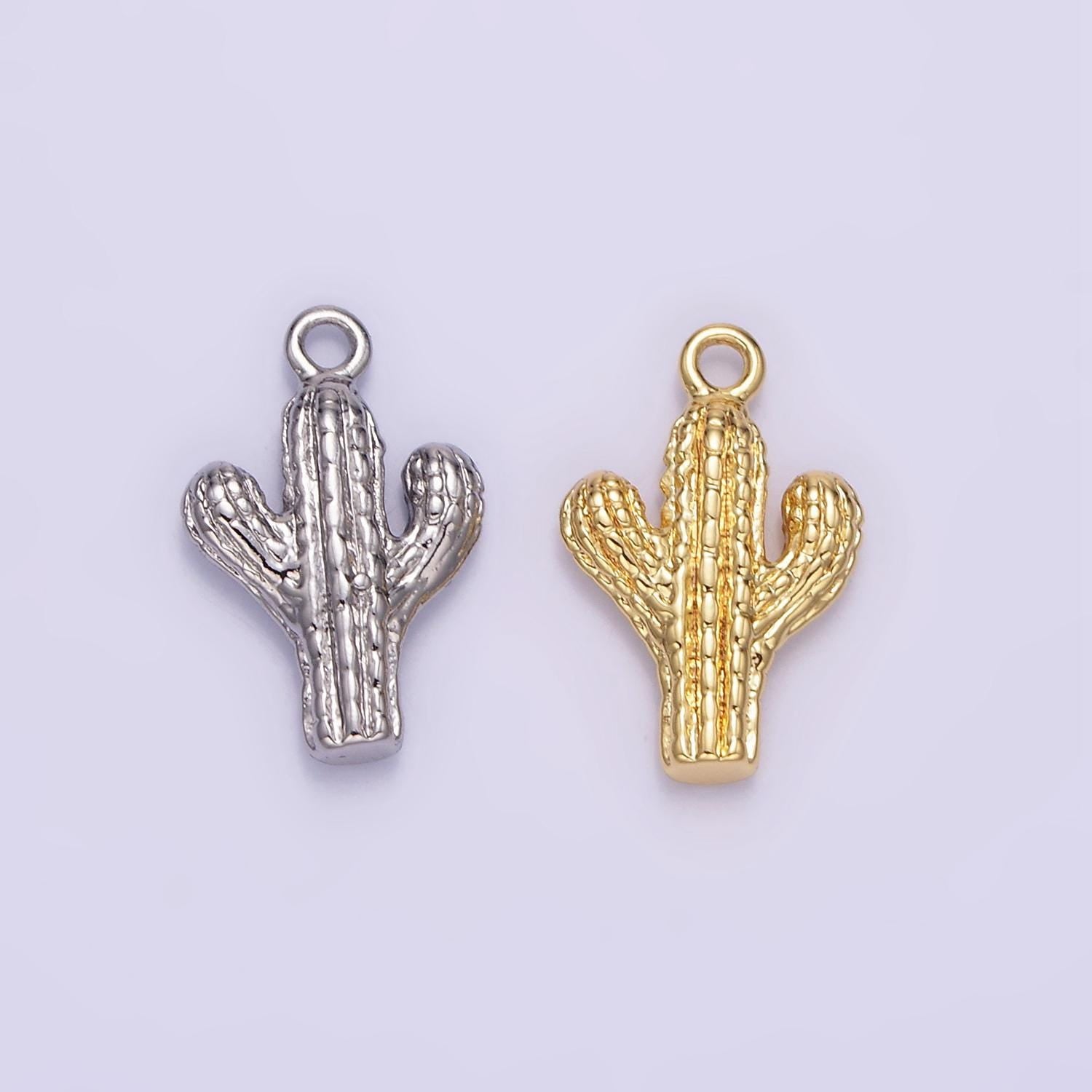 Dainty gold cactus pendant | gold cactus charm | gold cactus necklace bracelet earring charm for diy jewelry supply wholesale jewelry W532