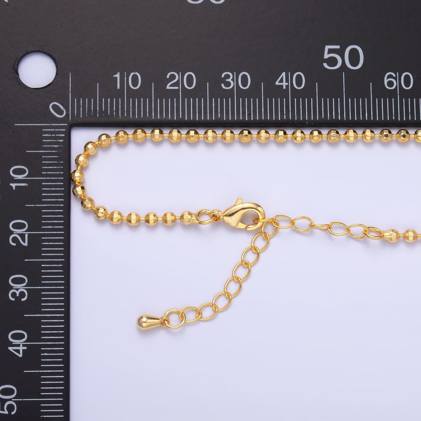 24K Gold Filled 2.5mm Faceted Bead Ball 17.5 Inch Chain Necklace | WA-3239