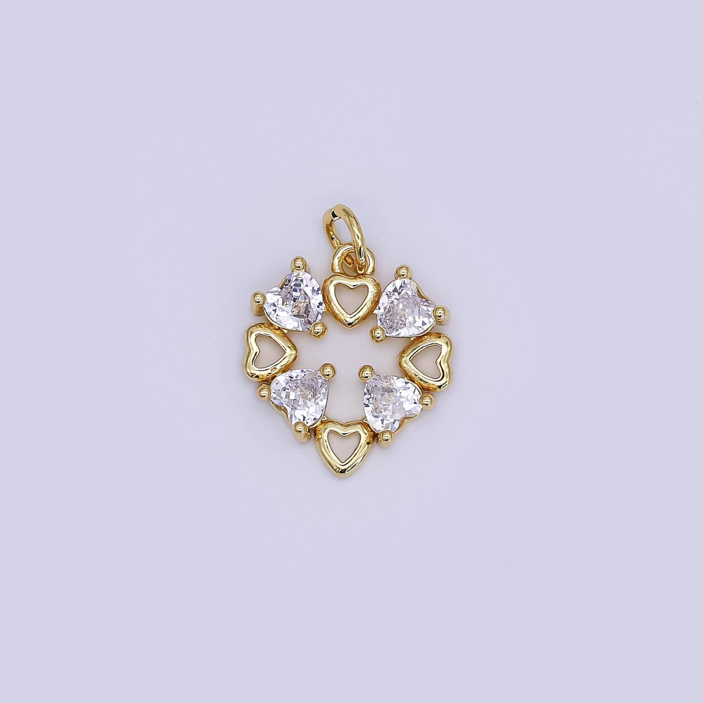 Mini CZ Pave Gold Heart Charms Dainty 24k Gold Filled Open Heart Pendant for Bracelet Earring Necklace AJ-359