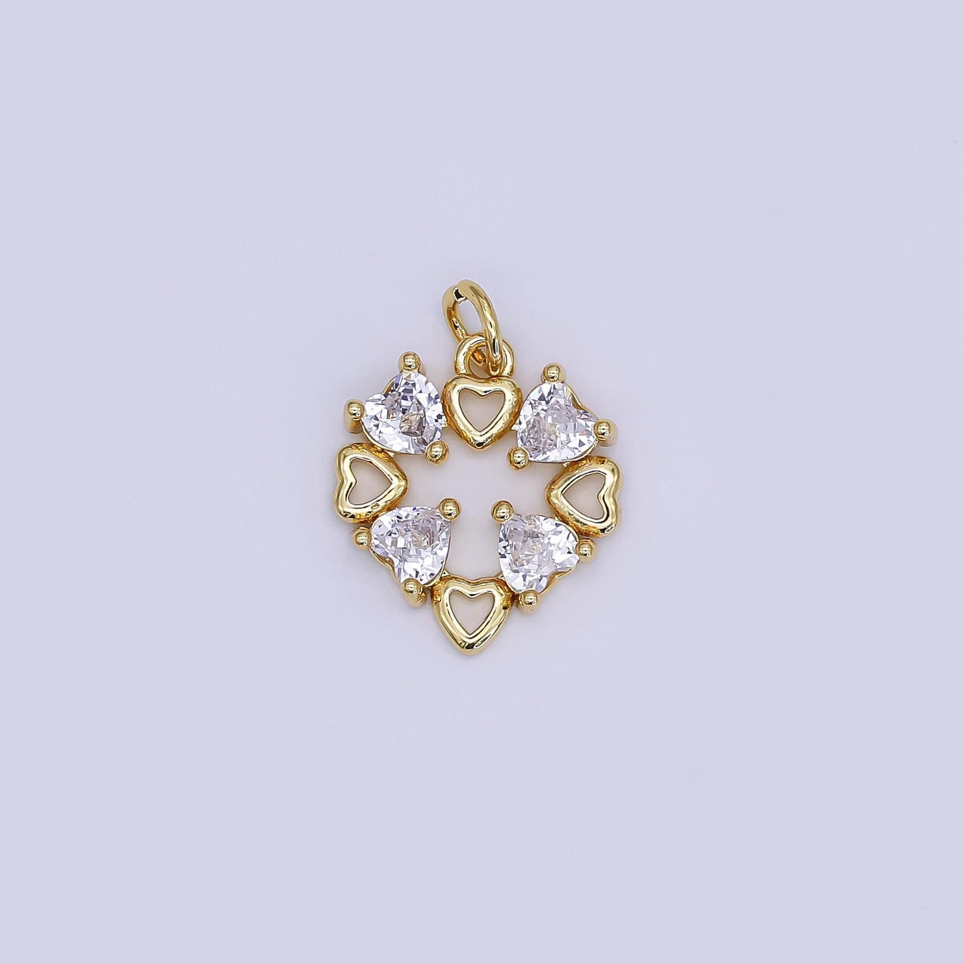 Mini CZ Pave Gold Heart Charms Dainty 24k Gold Filled Open Heart Pendant for Bracelet Earring Necklace AJ-359
