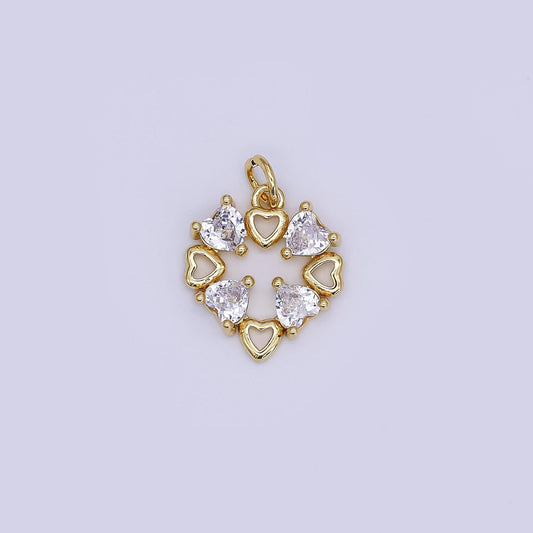 Mini CZ Pave Gold Heart Charms Dainty 24k Gold Filled Open Heart Pendant for Bracelet Earring Necklace AJ-359