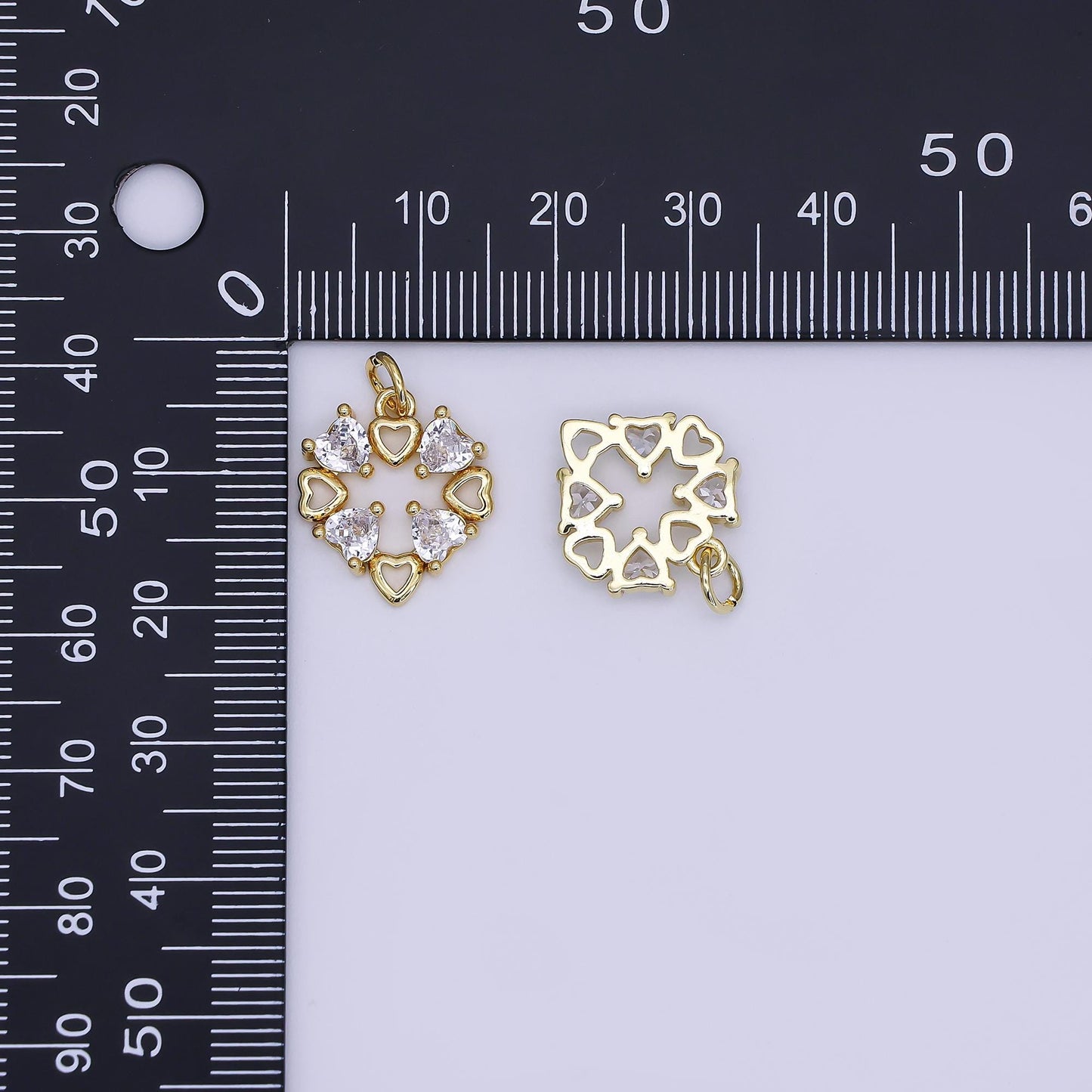 Mini CZ Pave Gold Heart Charms Dainty 24k Gold Filled Open Heart Pendant for Bracelet Earring Necklace AJ-359
