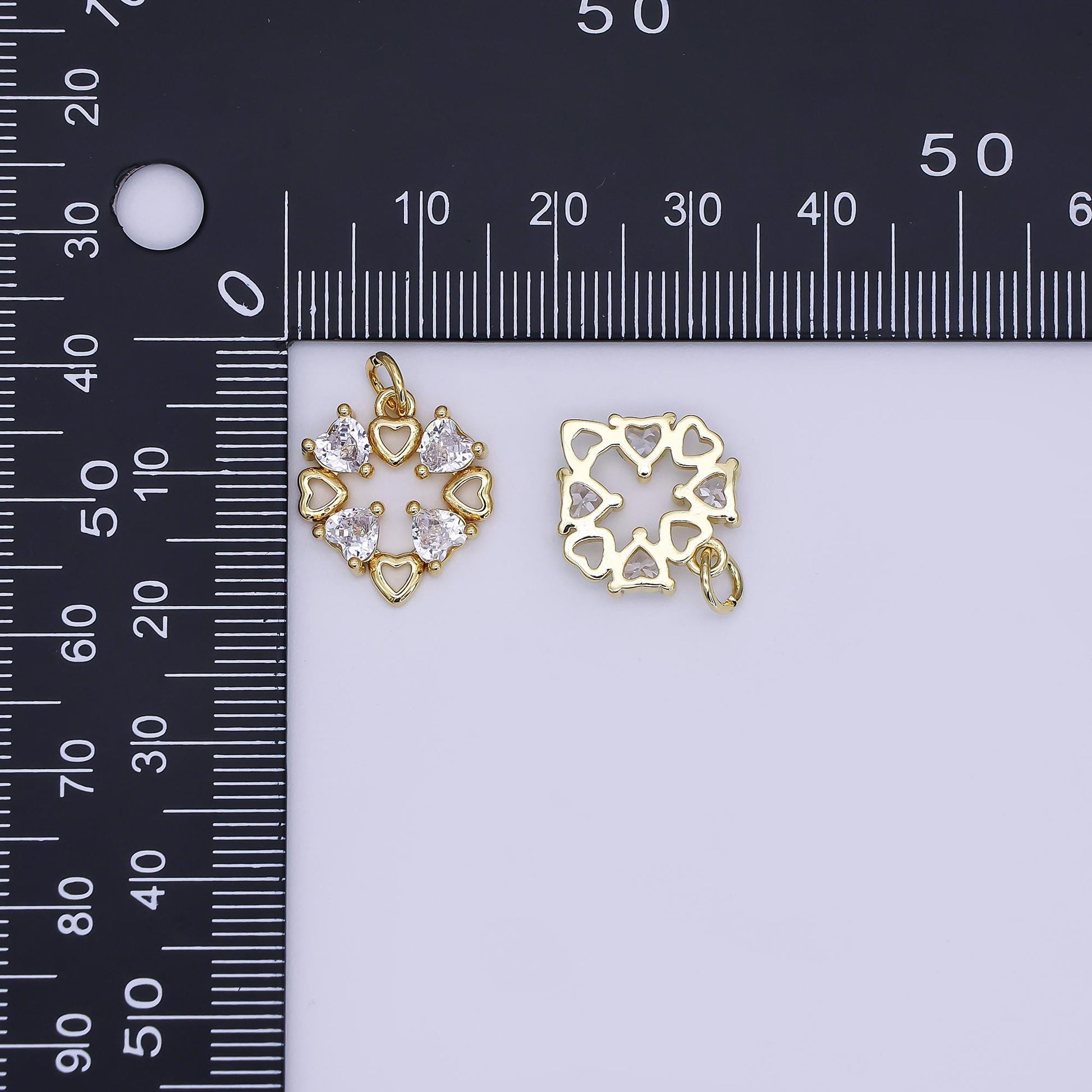 Mini CZ Pave Gold Heart Charms Dainty 24k Gold Filled Open Heart Pendant for Bracelet Earring Necklace AJ-359