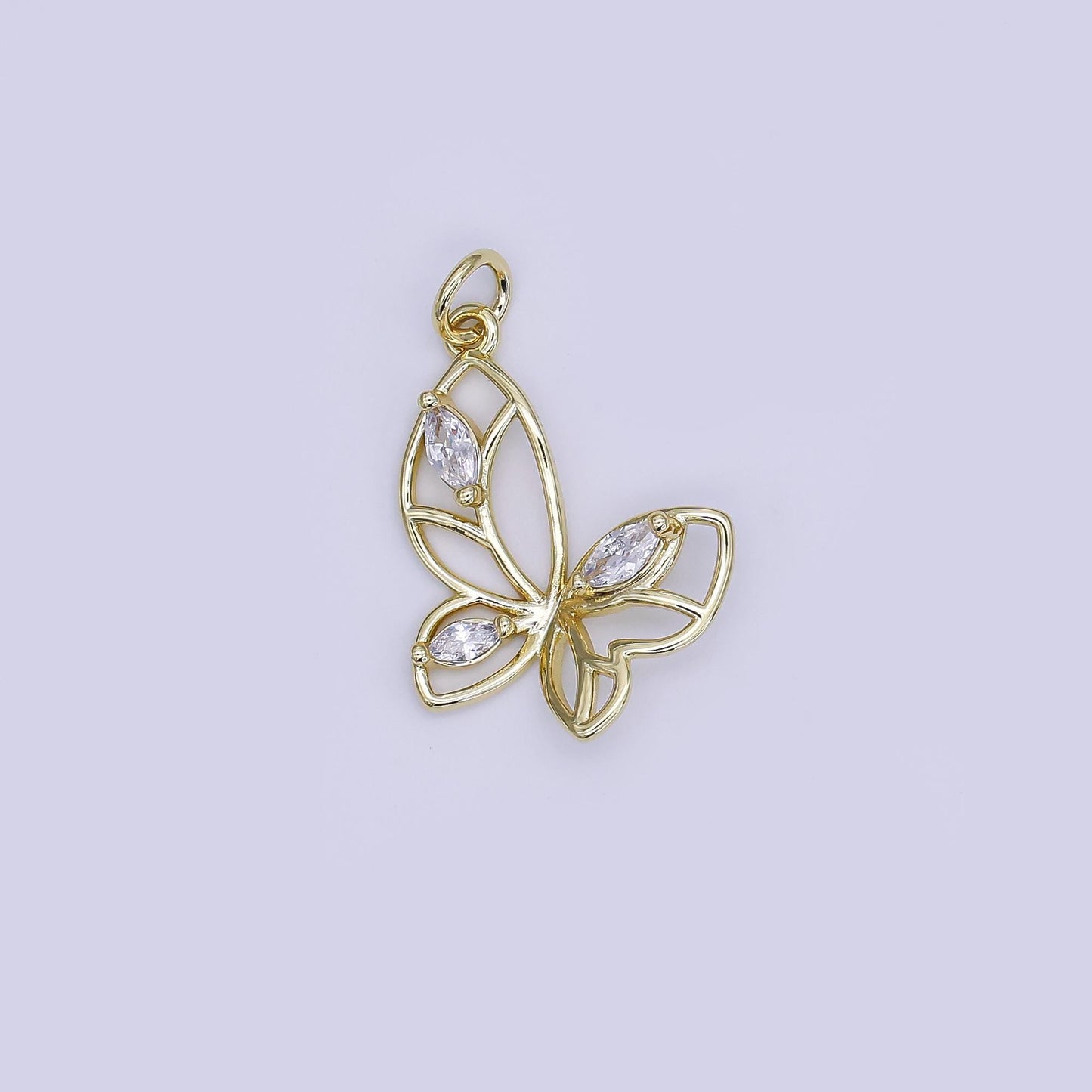 Mini CZ Pave Gold Butterfly Charms Dainty 24k Gold Filled Open Mariposa Pendant for Bracelet Earring Necklace AJ-356