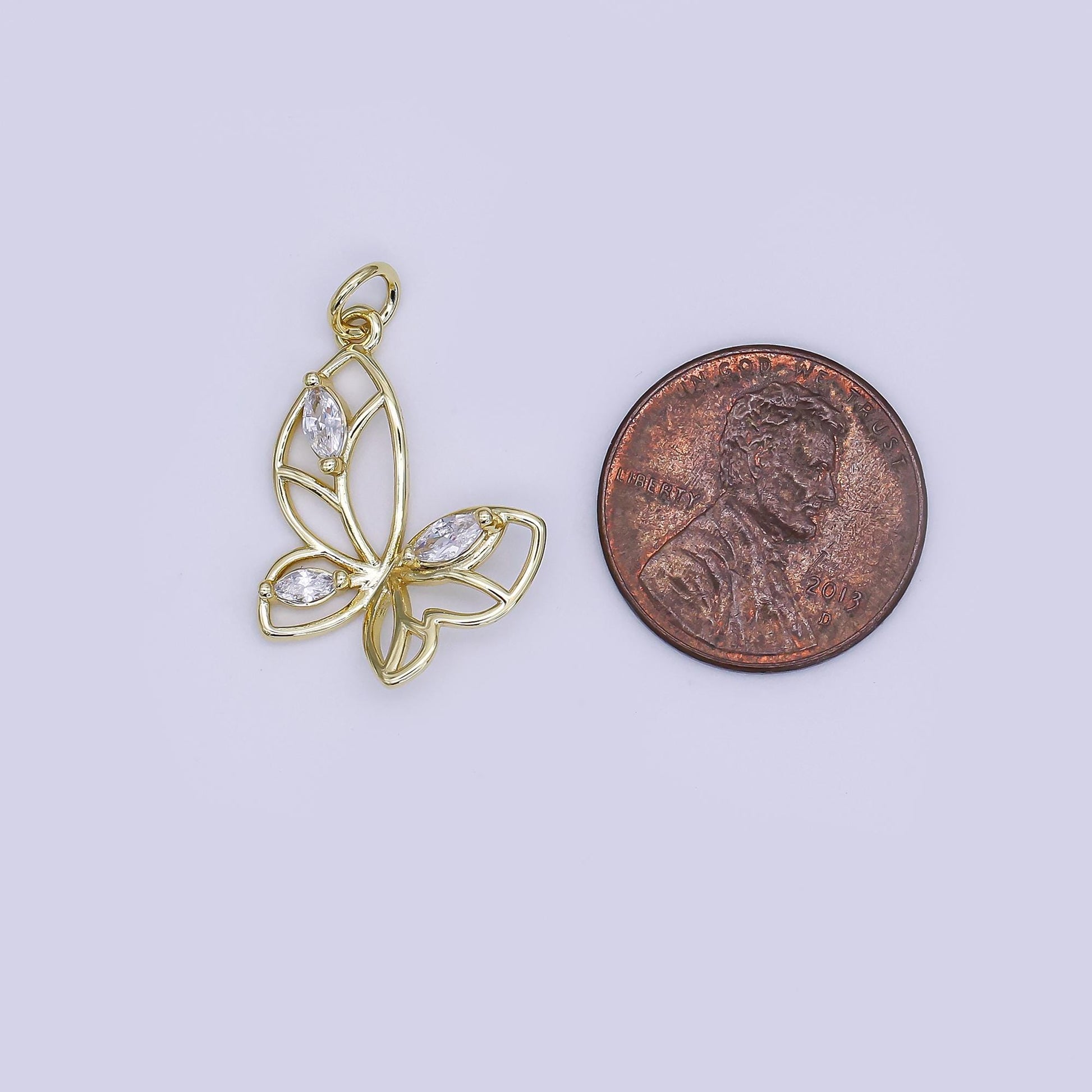 Mini CZ Pave Gold Butterfly Charms Dainty 24k Gold Filled Open Mariposa Pendant for Bracelet Earring Necklace AJ-356