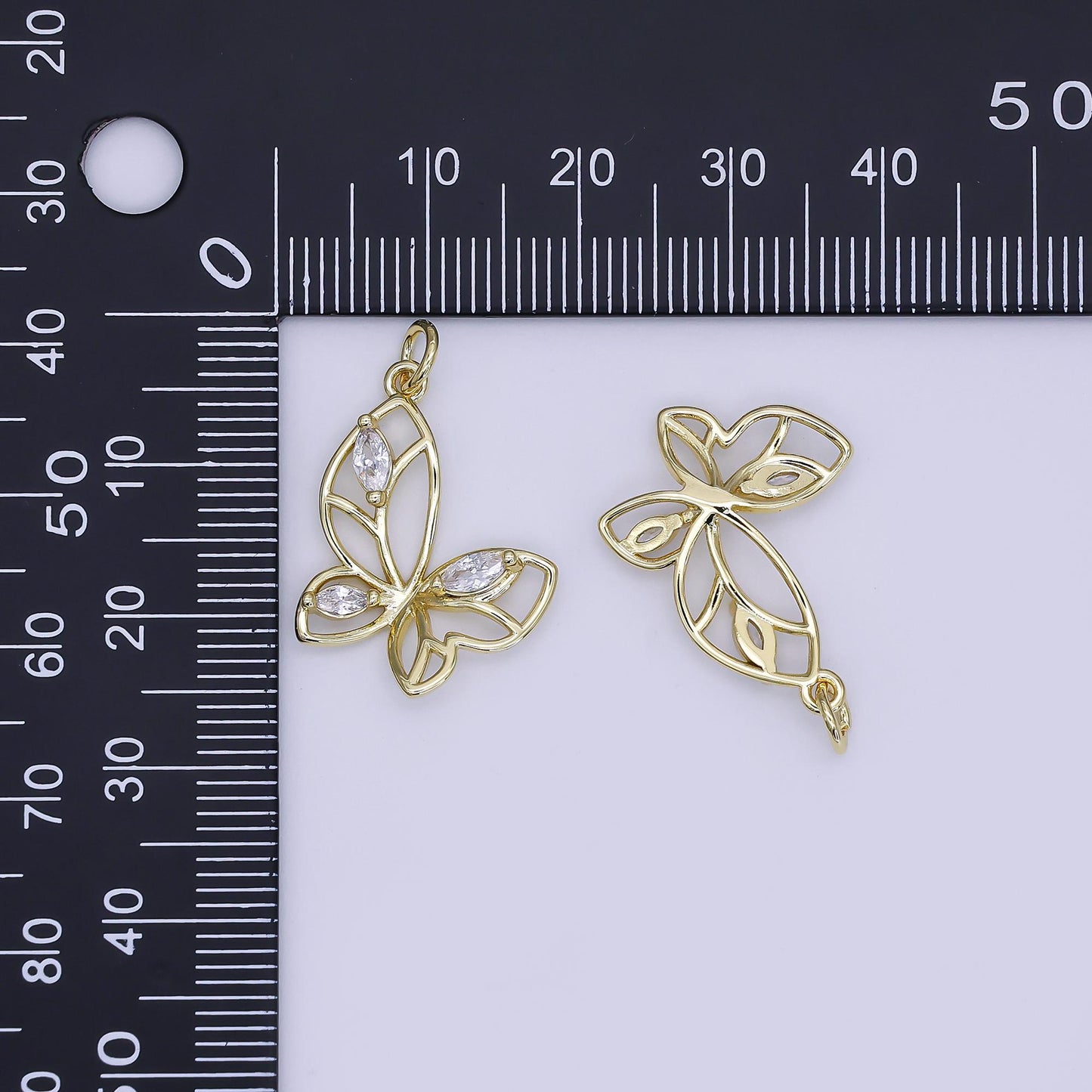 Mini CZ Pave Gold Butterfly Charms Dainty 24k Gold Filled Open Mariposa Pendant for Bracelet Earring Necklace AJ-356