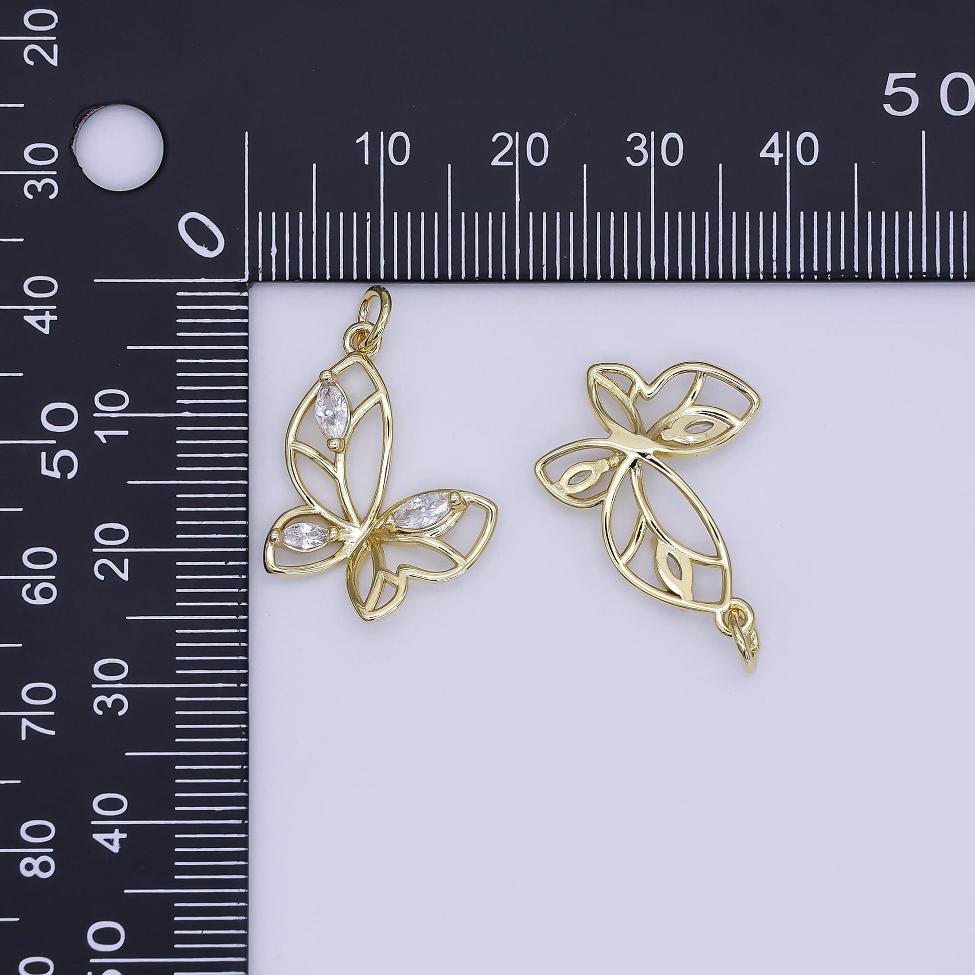 Mini CZ Pave Gold Butterfly Charms Dainty 24k Gold Filled Open Mariposa Pendant for Bracelet Earring Necklace AJ-356