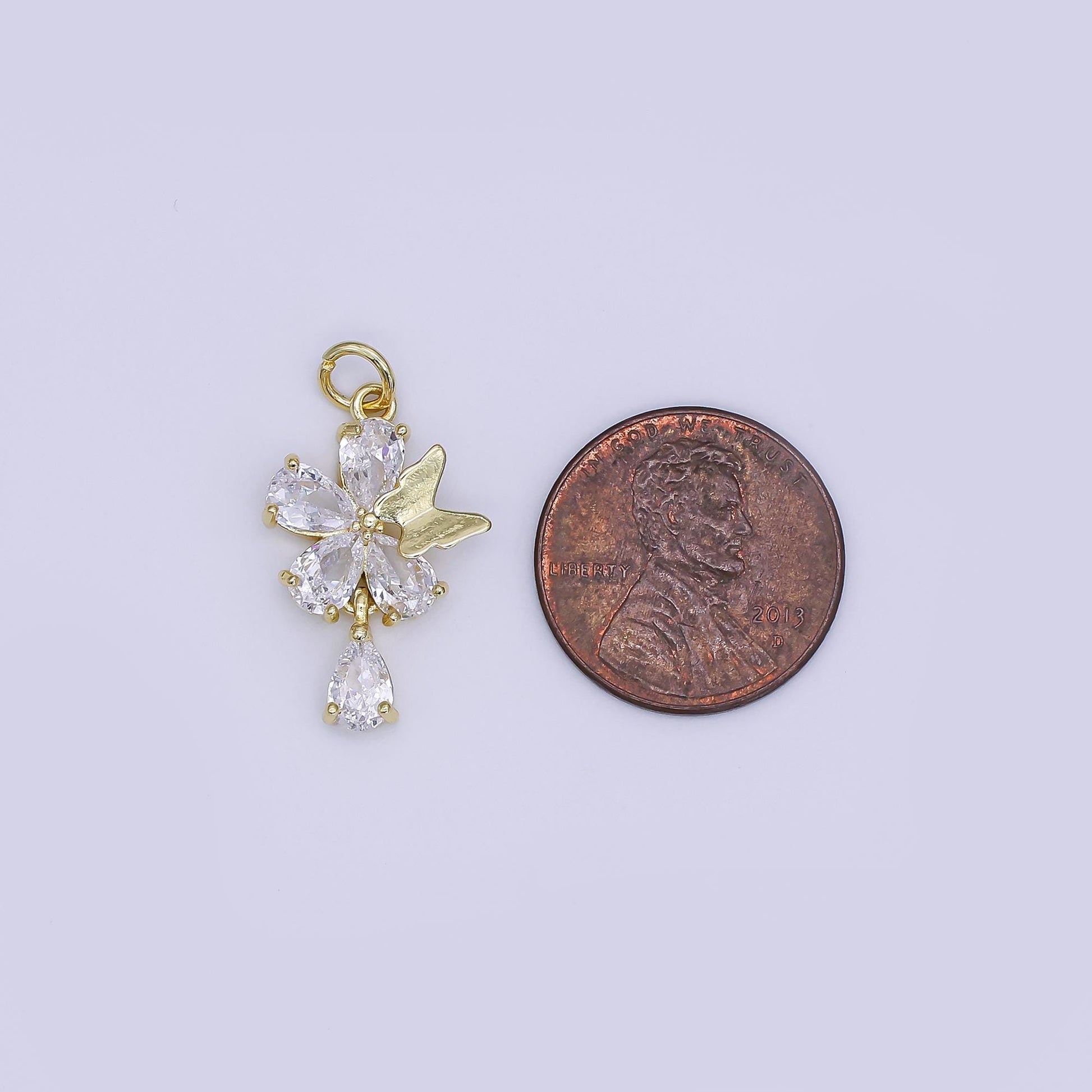 Mini CZ Pave Gold Butterfly Charms Dainty 24k Gold Filled Flower Mariposa Pendant for Bracelet Earring Necklace AJ-365
