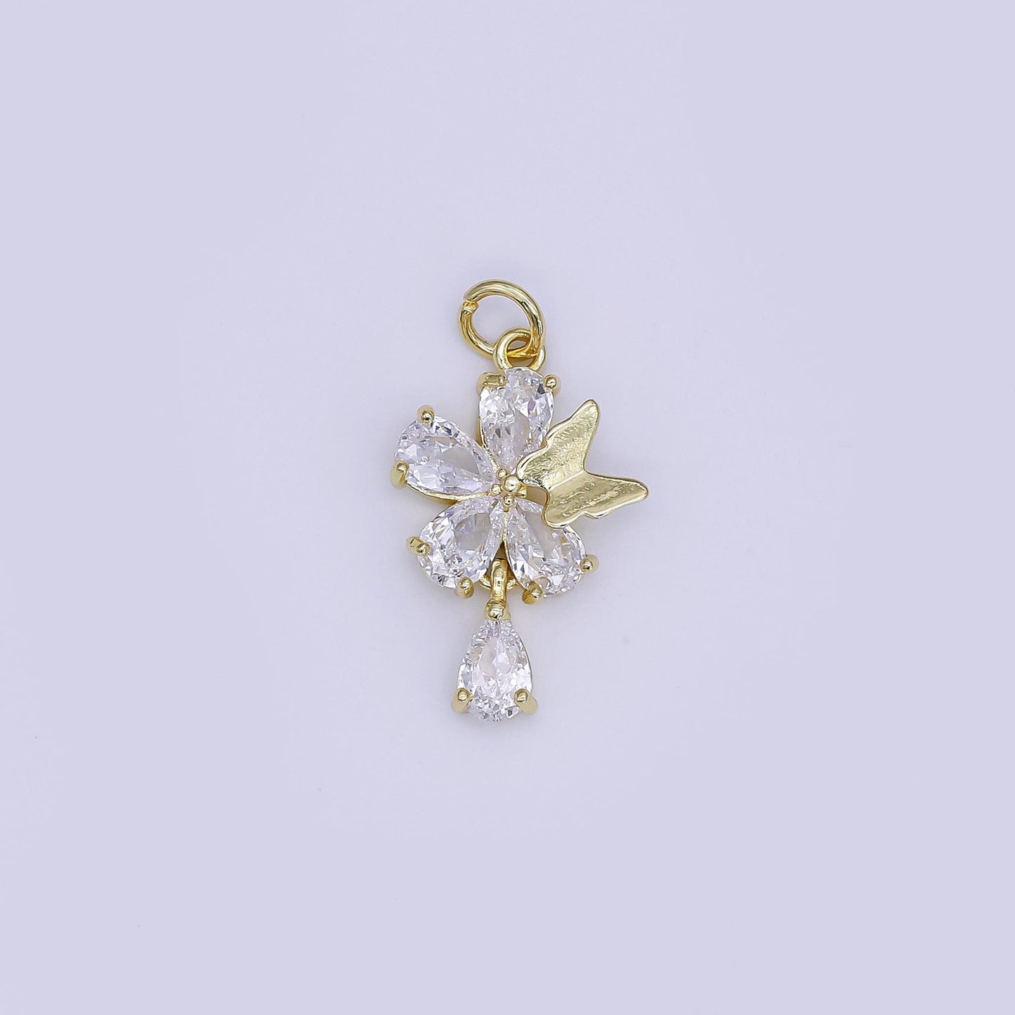 Mini CZ Pave Gold Butterfly Charms Dainty 24k Gold Filled Flower Mariposa Pendant for Bracelet Earring Necklace AJ-365