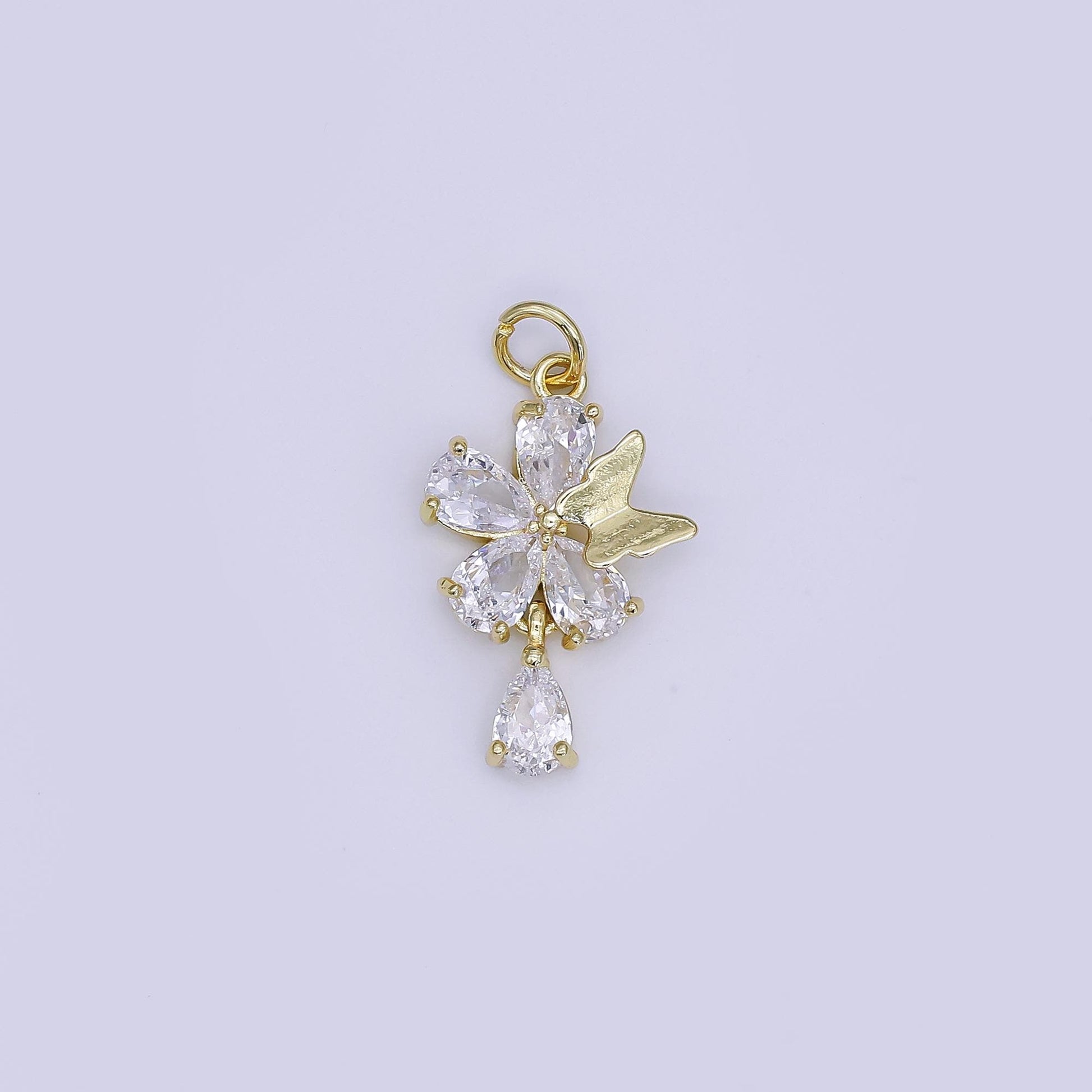 Mini CZ Pave Gold Butterfly Charms Dainty 24k Gold Filled Flower Mariposa Pendant for Bracelet Earring Necklace AJ-365