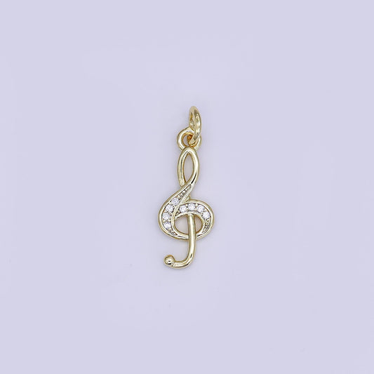 Mini CZ Pave Gold G Clef Charms Dainty 24k Gold Filled Music Notes Pendant for Bracelet Earring Necklace AJ-364