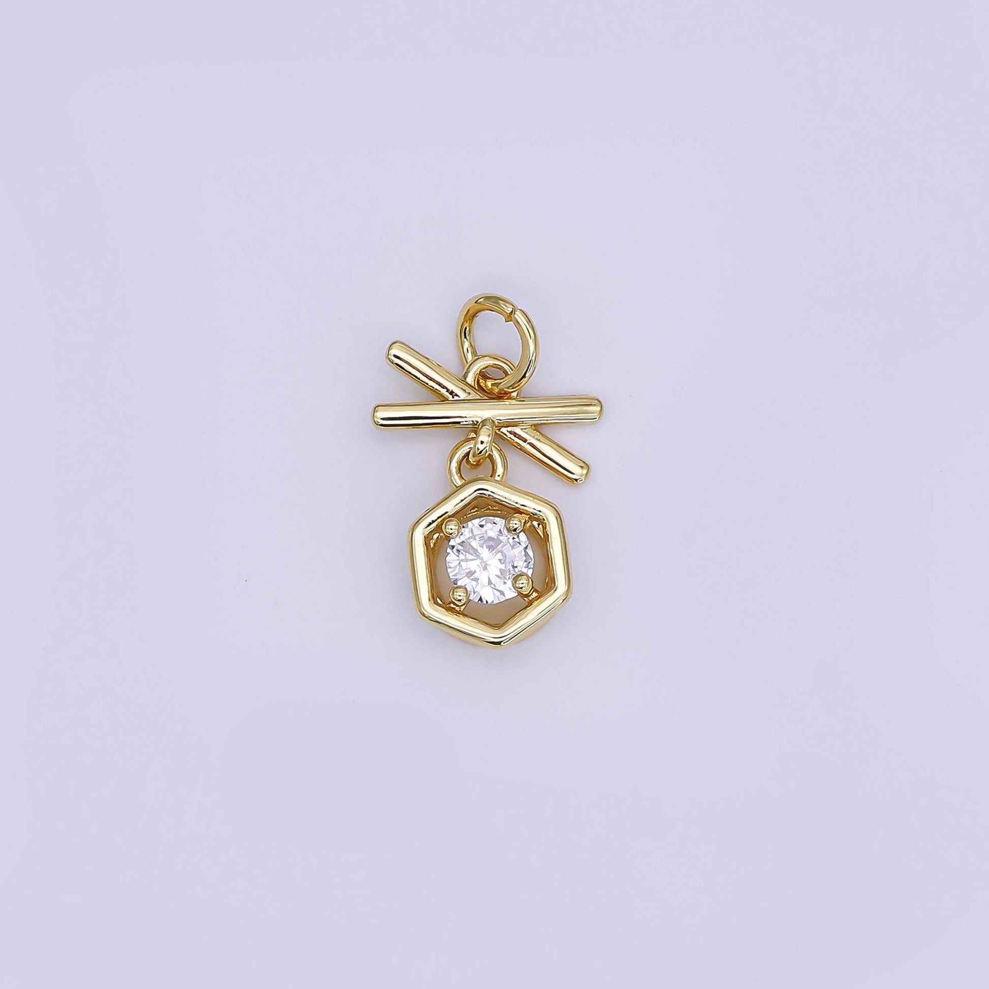24K Gold Filled Mini Geometric Charm Micro Pave CZ Pendant | AJ-350