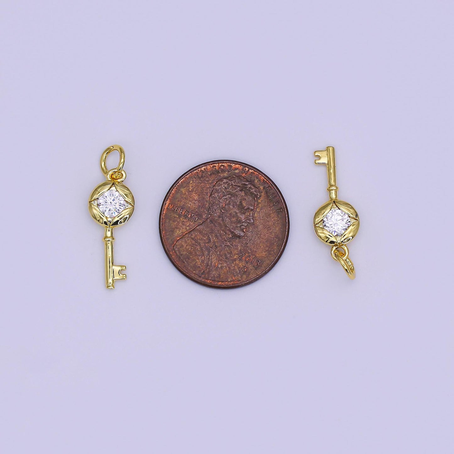 Mini CZ Pave Gold Key Charms Dainty 24k Gold Filled Lock Pendant for Bracelet Earring Necklace AJ-362