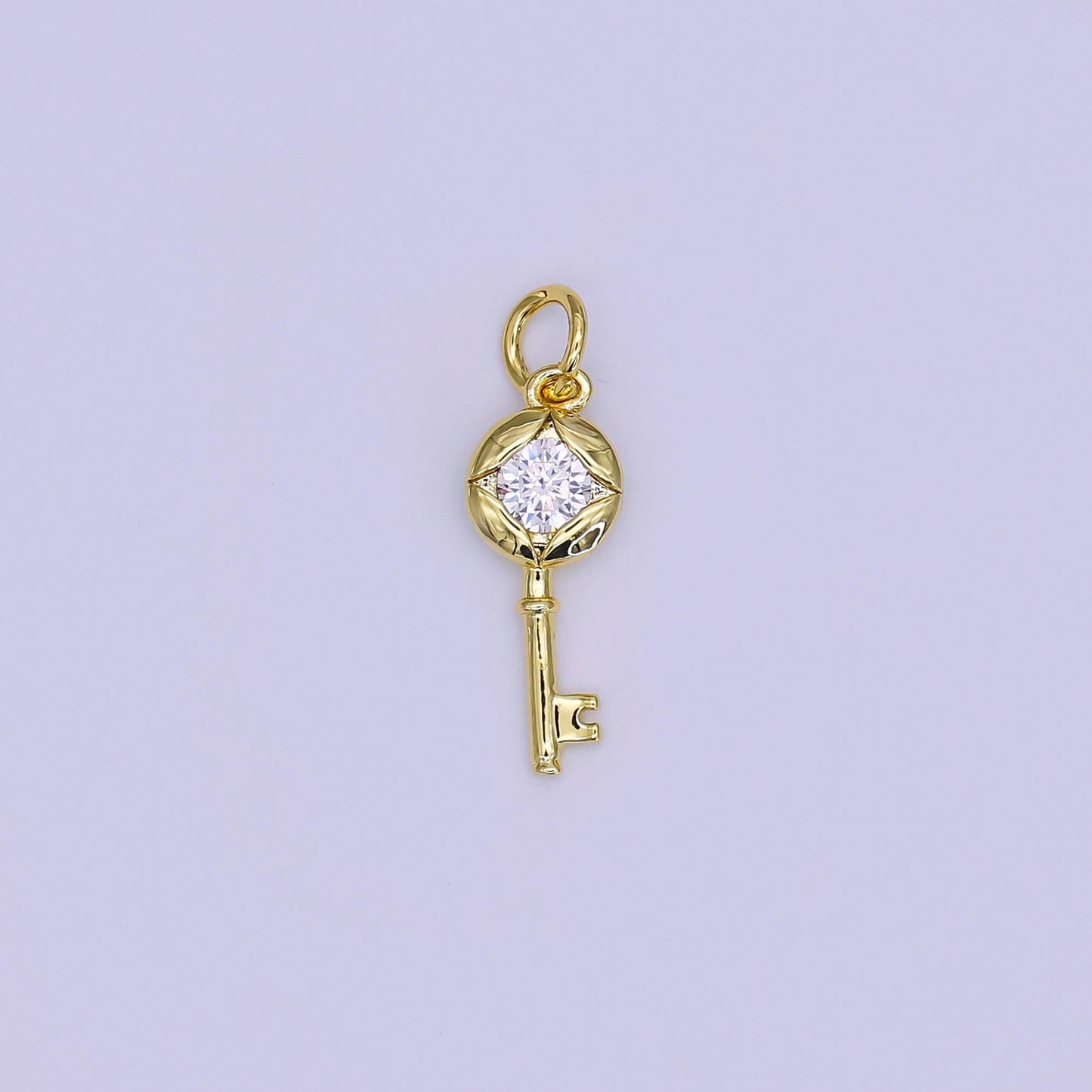Mini CZ Pave Gold Key Charms Dainty 24k Gold Filled Lock Pendant for Bracelet Earring Necklace AJ-362