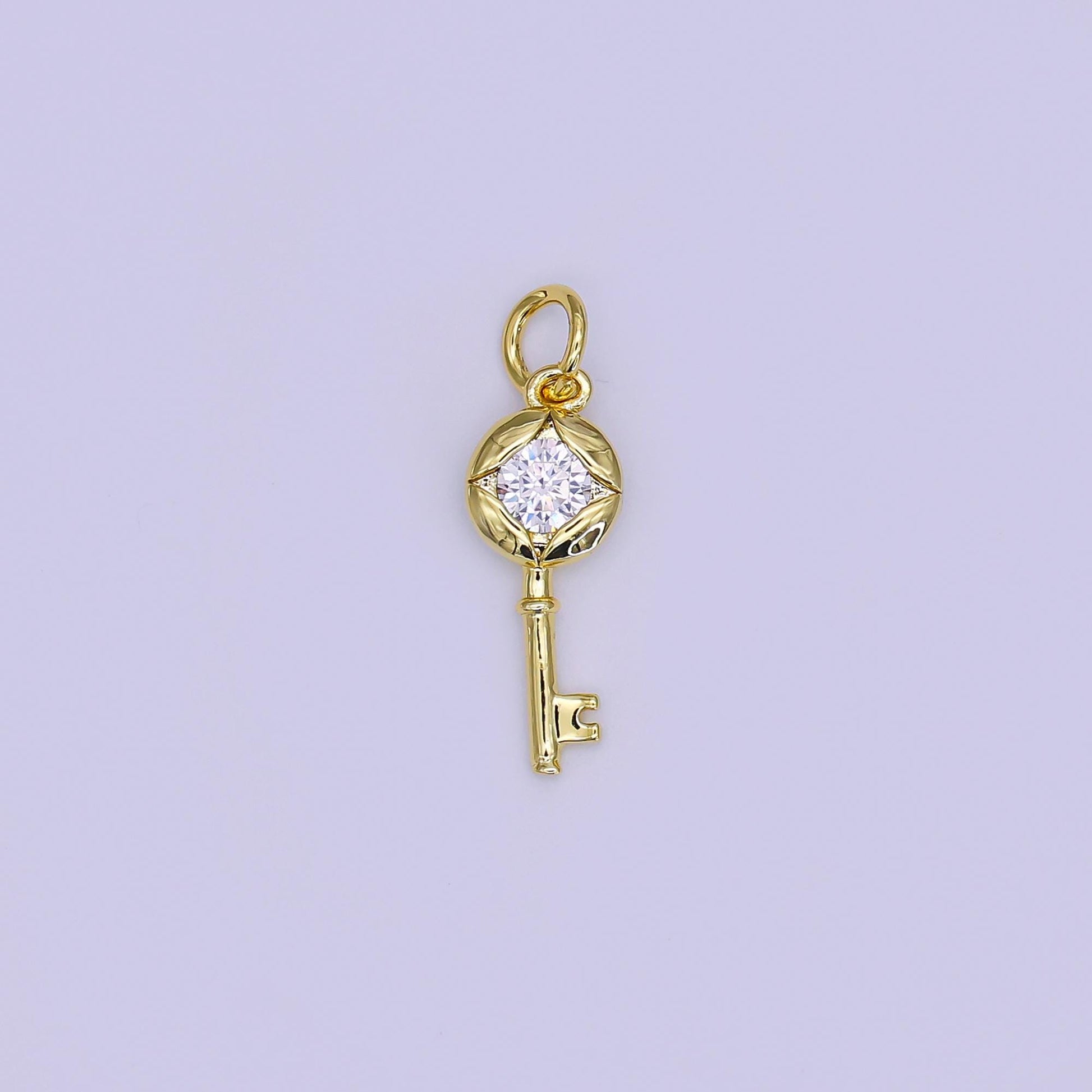 Mini CZ Pave Gold Key Charms Dainty 24k Gold Filled Lock Pendant for Bracelet Earring Necklace AJ-362