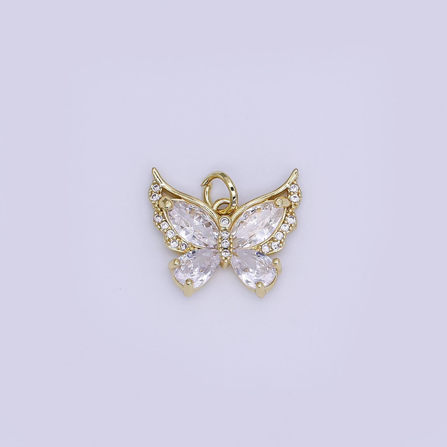 Mini CZ Pave Gold Butterfly Charms Dainty 24k Gold Filled Monarch Mariposa Pendant for Bracelet Earring Necklace AJ-363