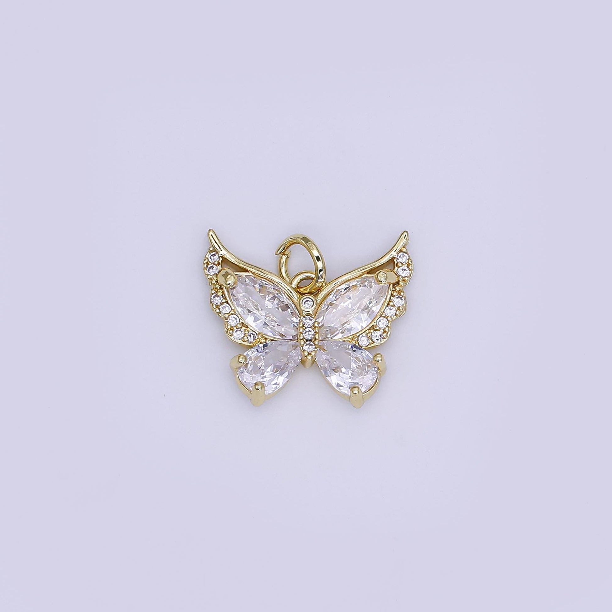 Mini CZ Pave Gold Butterfly Charms Dainty 24k Gold Filled Monarch Mariposa Pendant for Bracelet Earring Necklace AJ-363