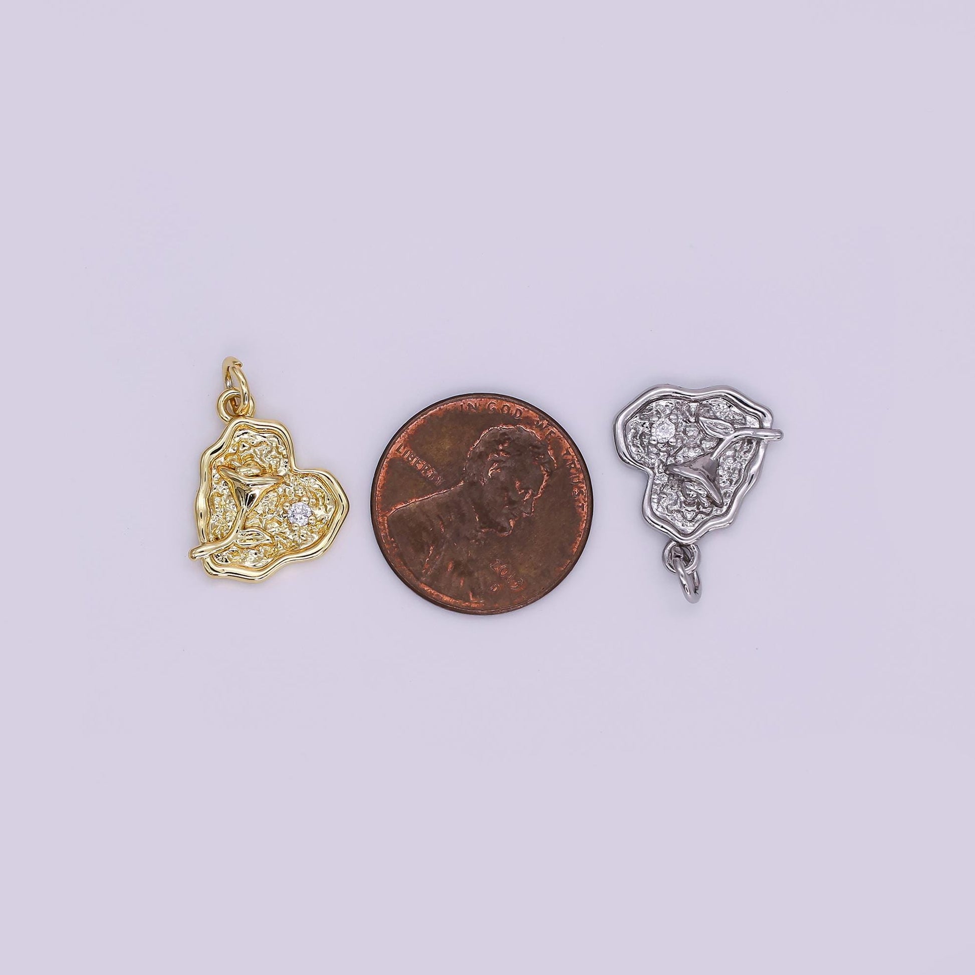 Mini Gold Heart Charms Dainty Gold Floral Pendant Cubic Rose Spring Garden Charm for Necklace Bracelet Jewelry Making Supply AJ341