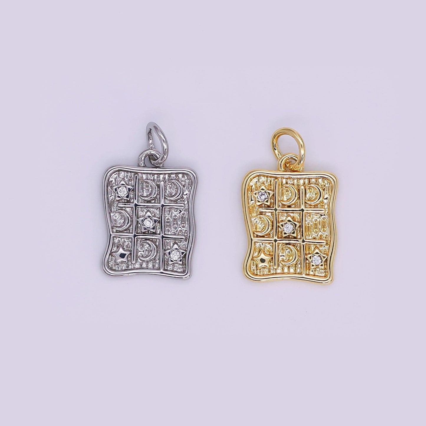 Gold and Silver Moon & Star Charm Pendant – Tic Tac Too Games Charm Jewelry with Cubic Zirconia AJ-340