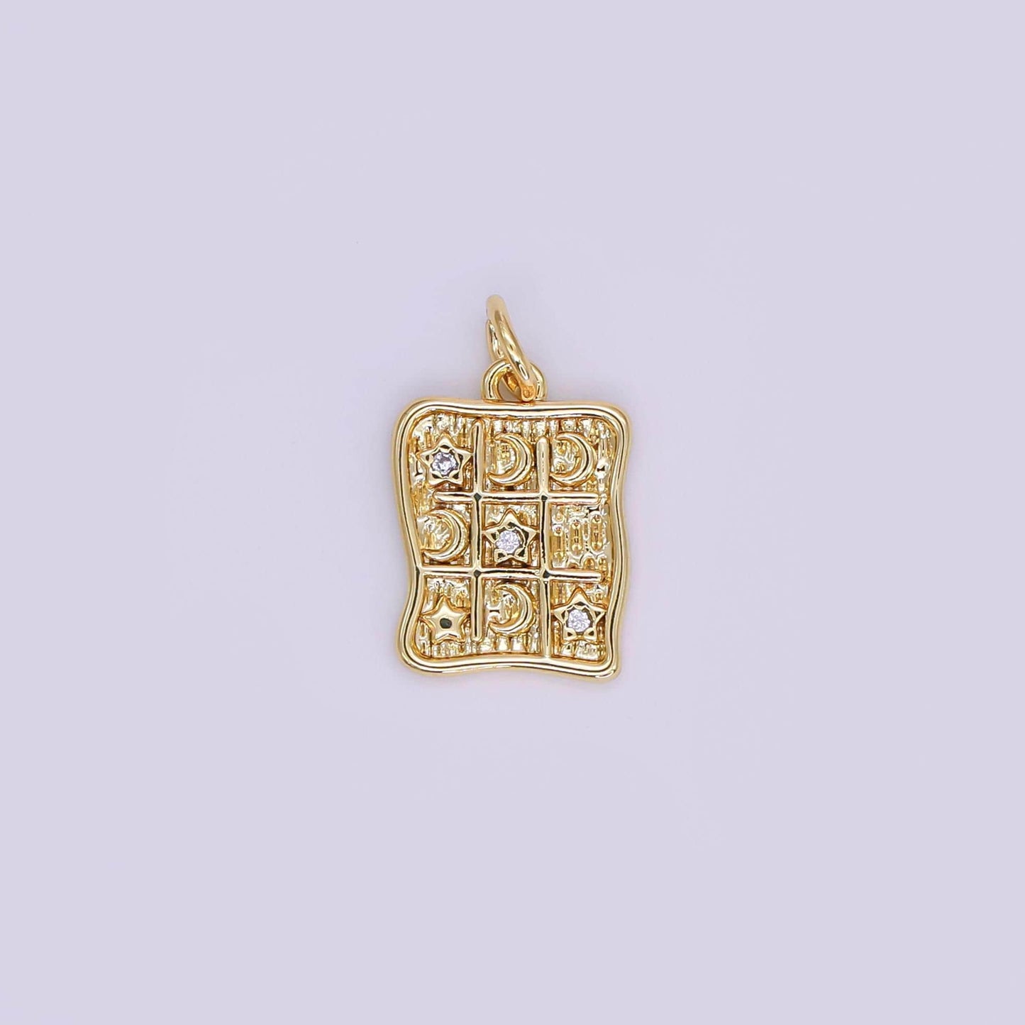 Gold and Silver Moon & Star Charm Pendant – Tic Tac Too Games Charm Jewelry with Cubic Zirconia AJ-340