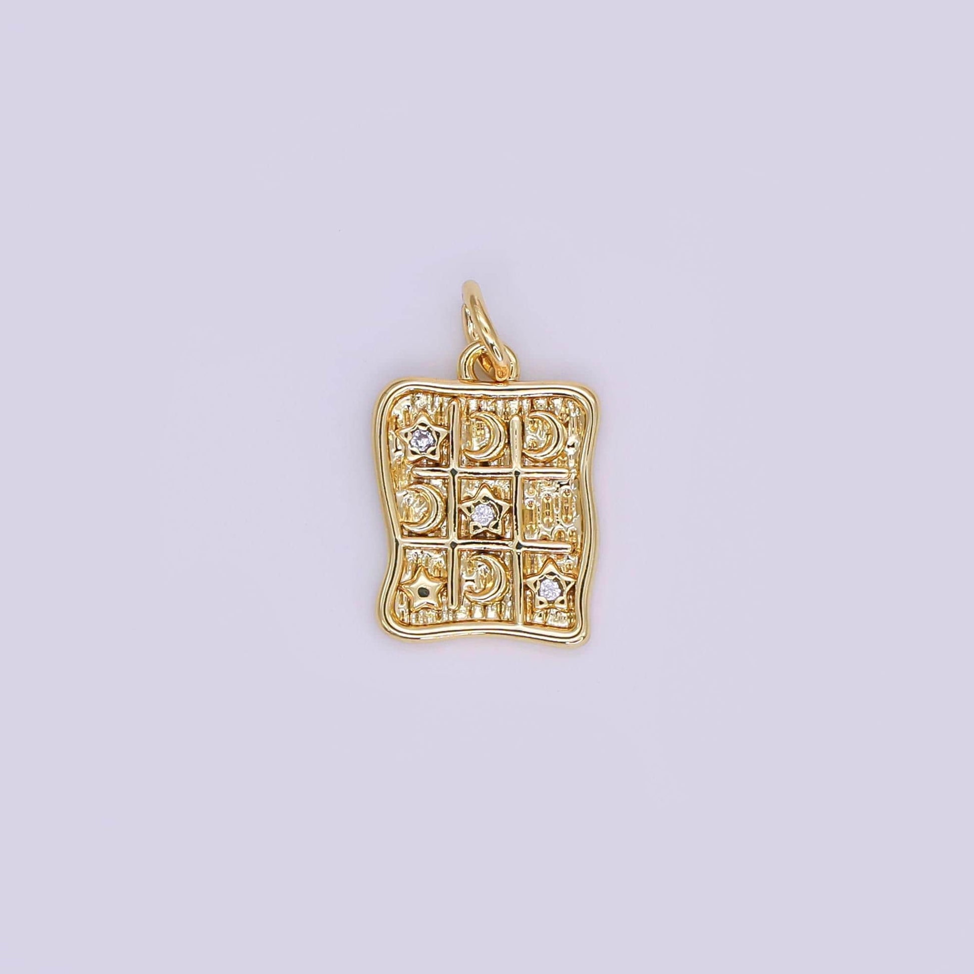 Gold and Silver Moon & Star Charm Pendant – Tic Tac Too Games Charm Jewelry with Cubic Zirconia AJ-340