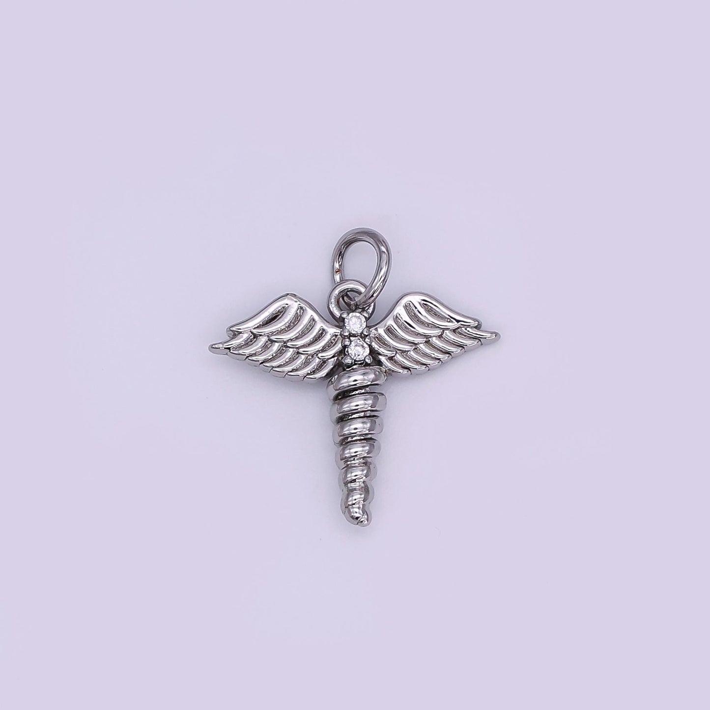 Mini Gold medicine caduceus symbol medical doctor nurse gift idea roman mercury Nurse pendant Angel Wing | AJ-347