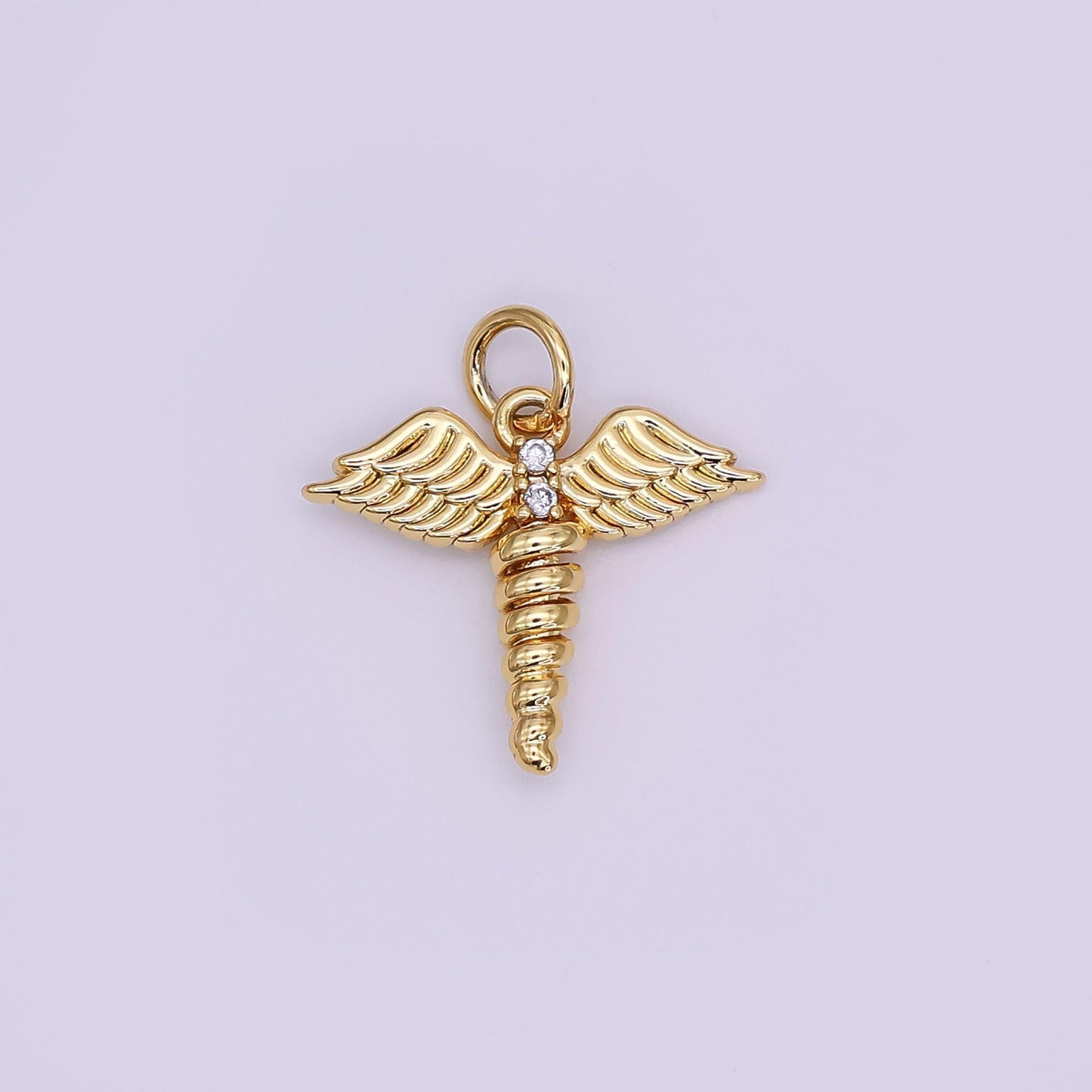 Mini Gold medicine caduceus symbol medical doctor nurse gift idea roman mercury Nurse pendant Angel Wing | AJ-347