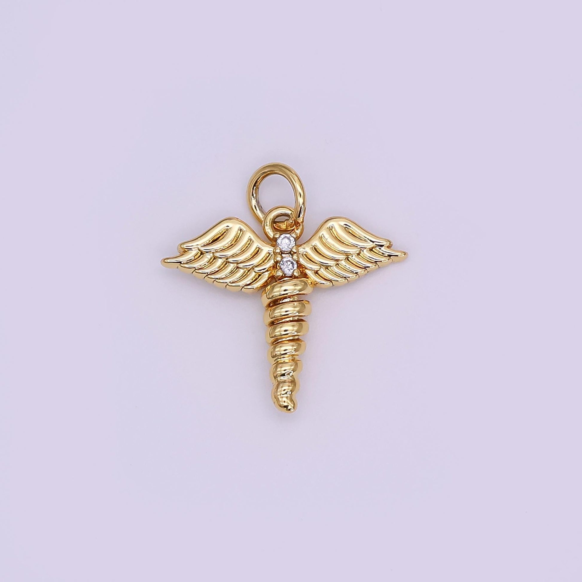 Mini Gold medicine caduceus symbol medical doctor nurse gift idea roman mercury Nurse pendant Angel Wing | AJ-347