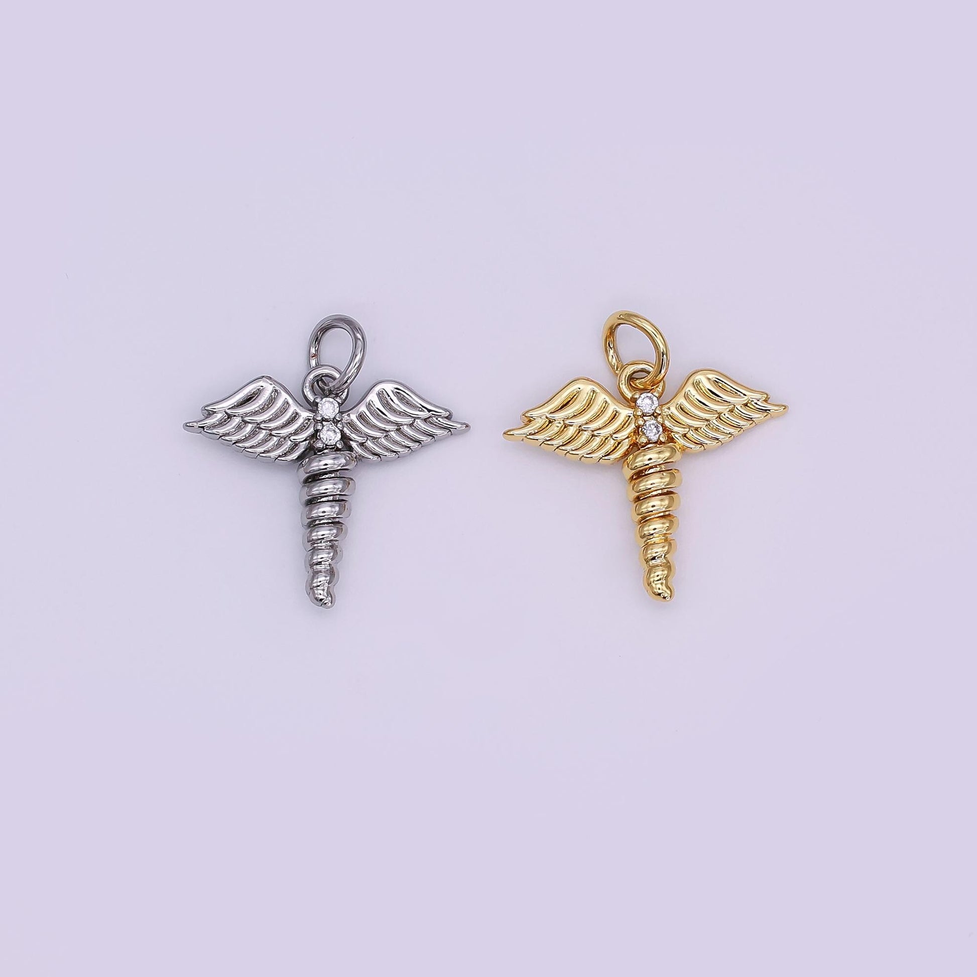 Mini Gold medicine caduceus symbol medical doctor nurse gift idea roman mercury Nurse pendant Angel Wing | AJ-347