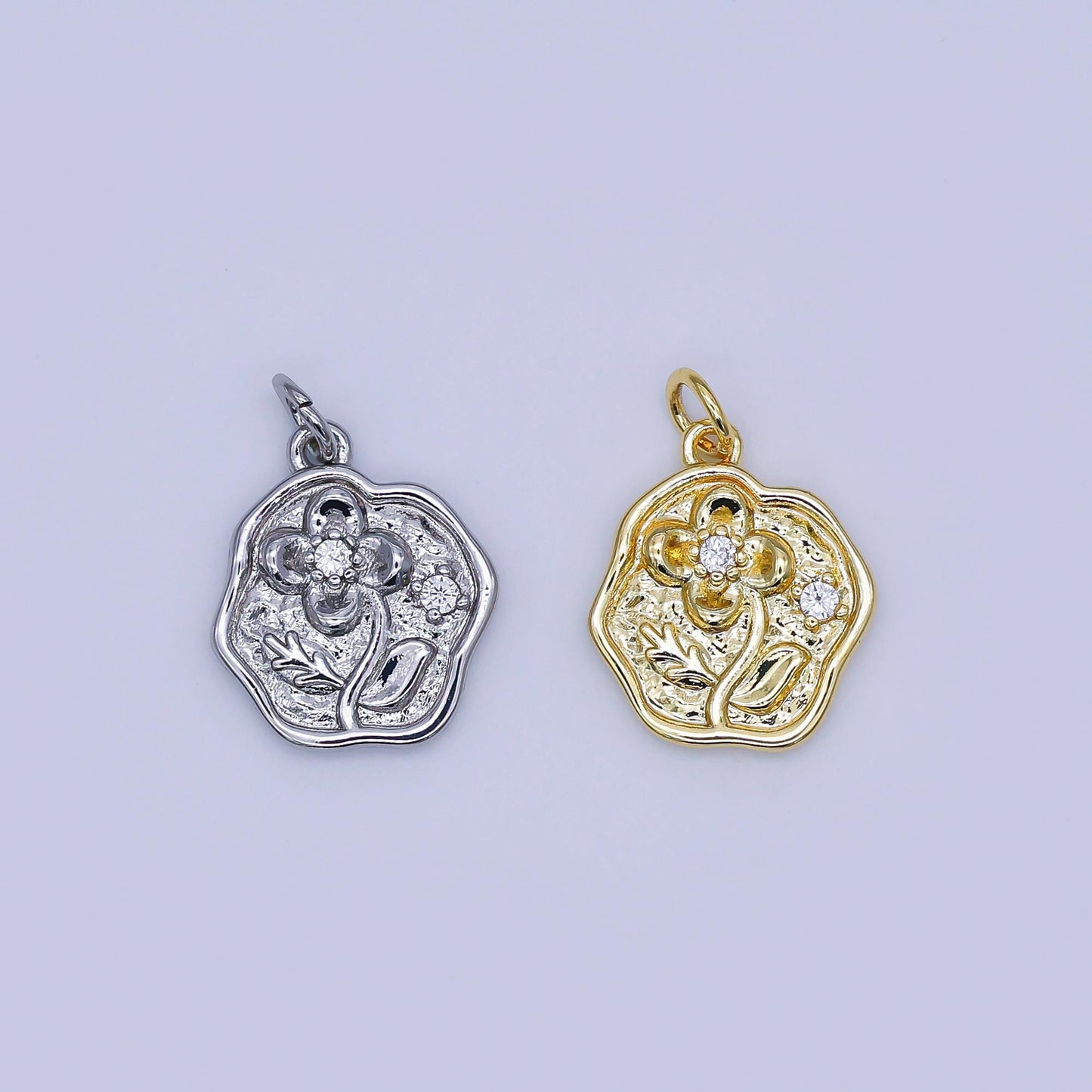 Mini Gold Molten Charms Dainty Gold Floral Pendant Cubic Rose Spring Garden Charm for Necklace Bracelet Jewelry Making Supply AJ346