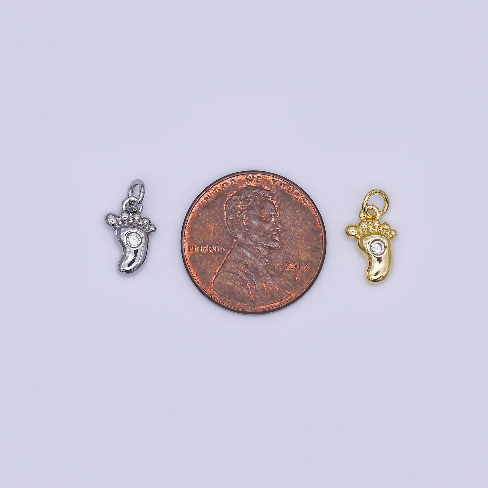 Mini 24K Gold Filled CZ Baby Feet Charm in Gold & Silver for Baby Shower Gift Idea Jewelry Making Supply | AJ-348