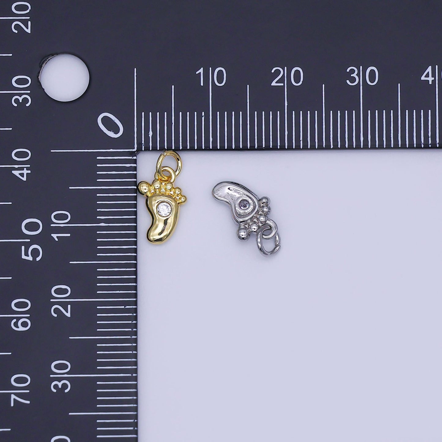 Mini 24K Gold Filled CZ Baby Feet Charm in Gold & Silver for Baby Shower Gift Idea Jewelry Making Supply | AJ-348