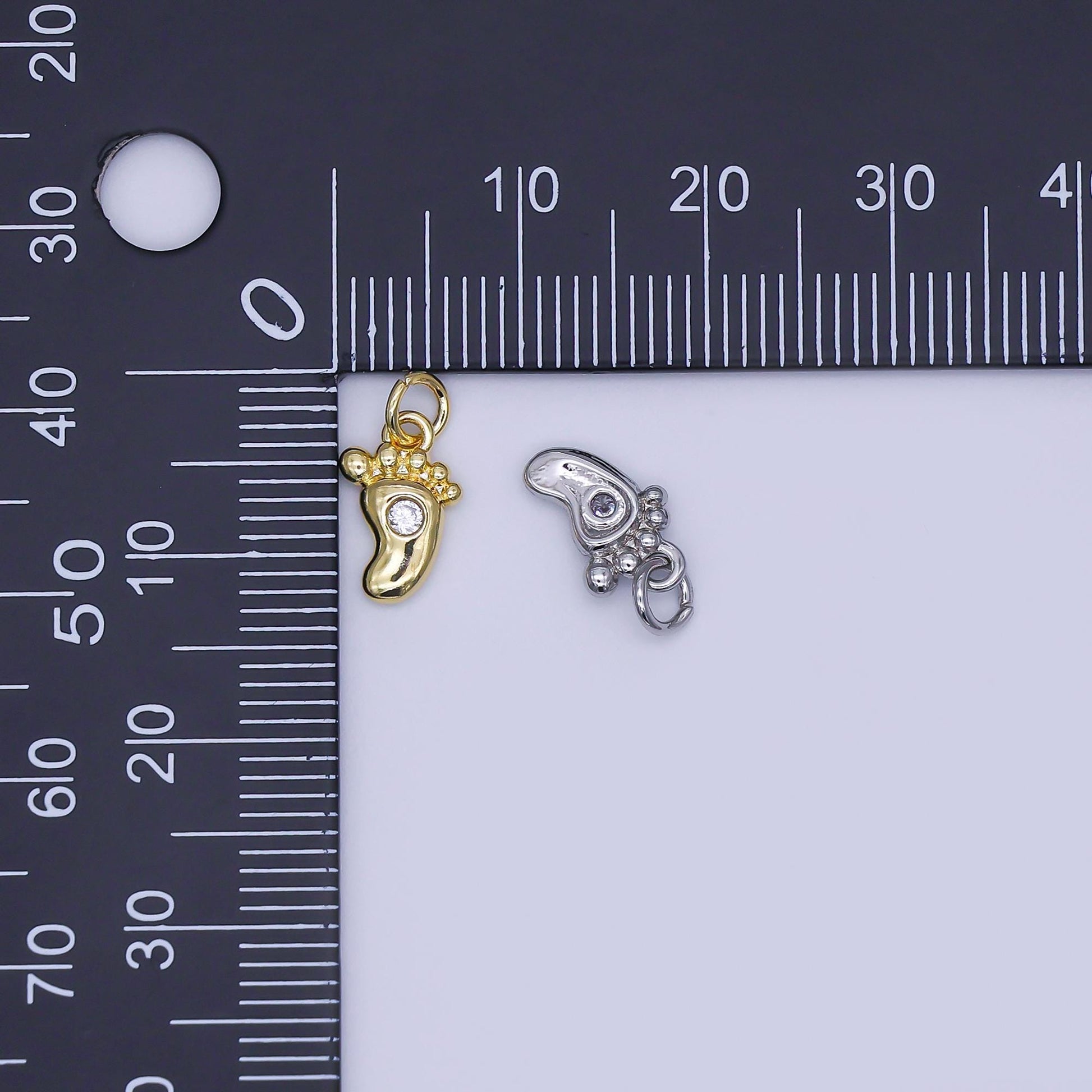 Mini 24K Gold Filled CZ Baby Feet Charm in Gold & Silver for Baby Shower Gift Idea Jewelry Making Supply | AJ-348