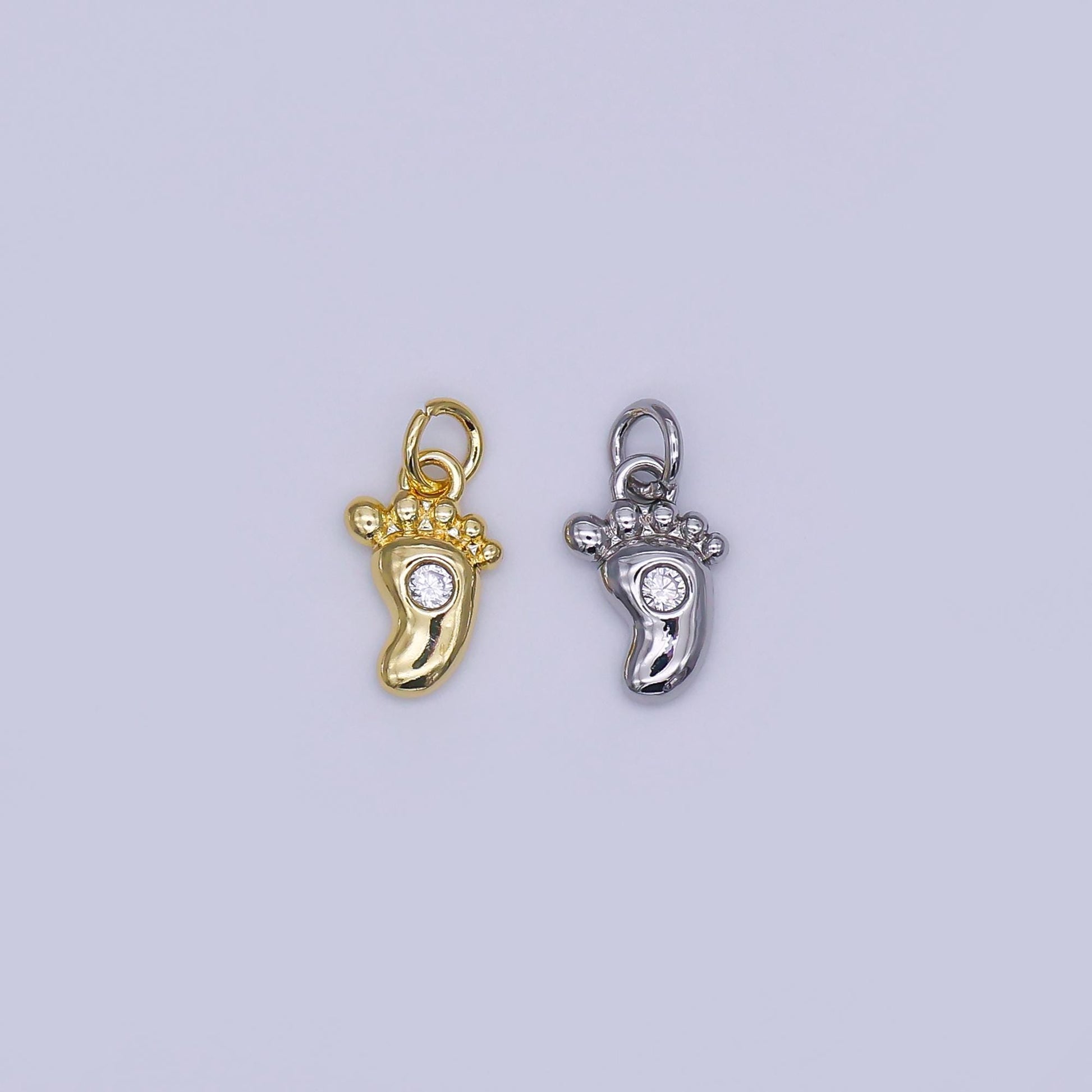 Mini 24K Gold Filled CZ Baby Feet Charm in Gold & Silver for Baby Shower Gift Idea Jewelry Making Supply | AJ-348