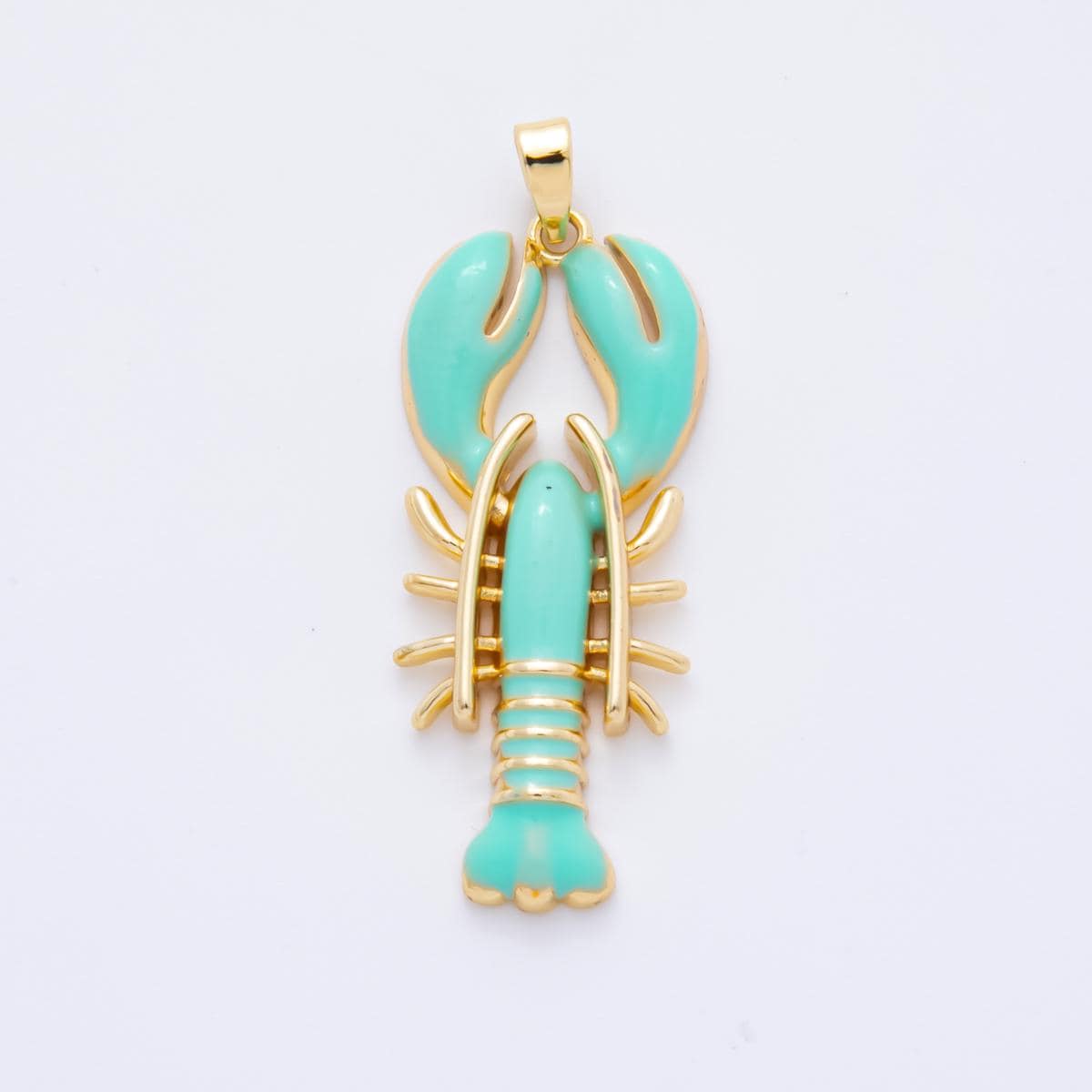 Dainty Teal Claw Red Lobster Charms 18K Gold Filled Enamel Lobster Pendant Sea Life Ocean Charm Bracelet Necklace for Jewelry Supply AH-796