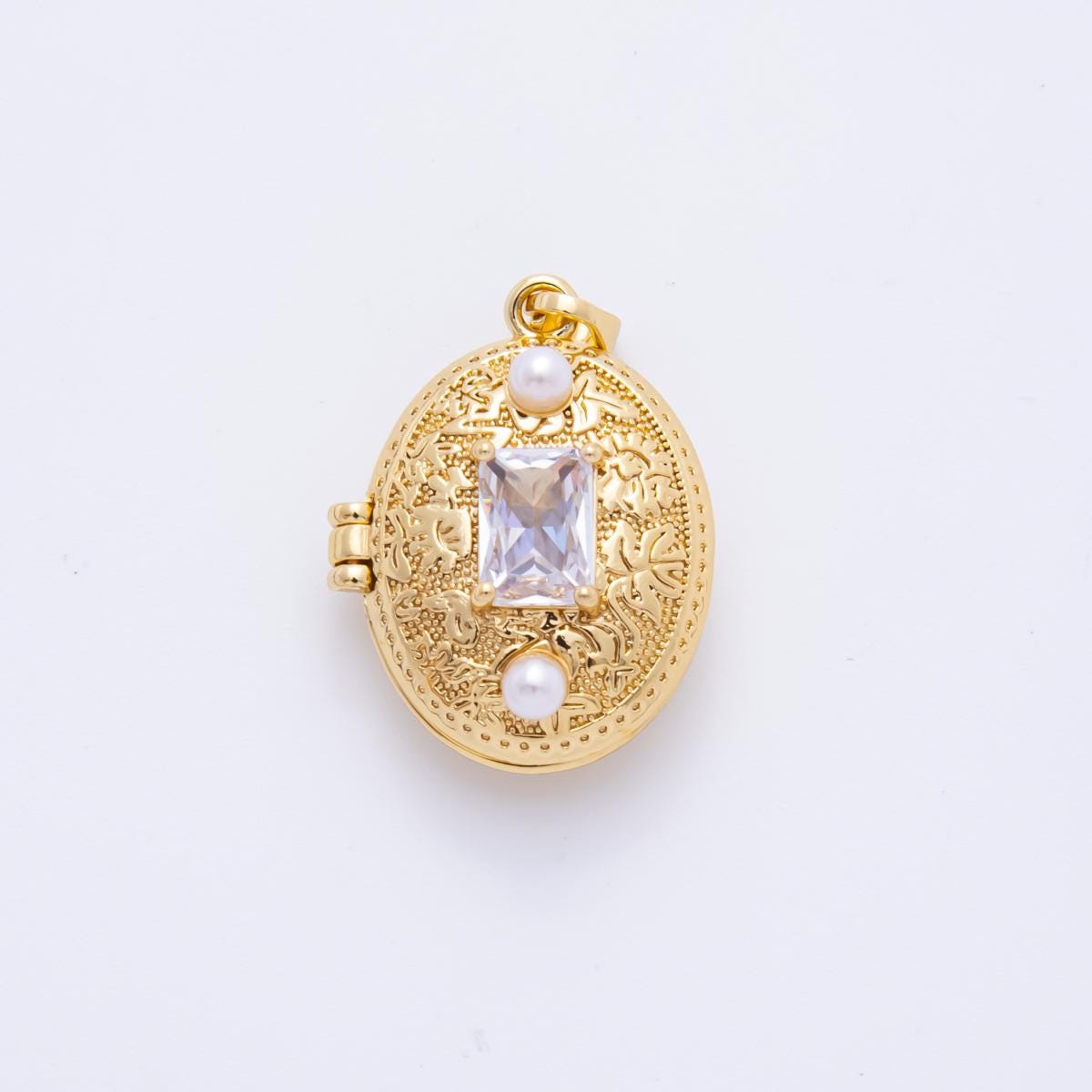 Minimalist Oval Locket Pendants Mini CZ Locket Charm for Necklace bracelet in 18k gold filled Supply AH-801