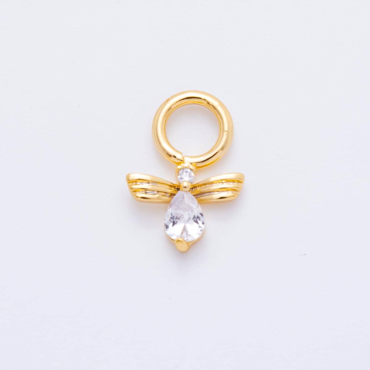 Tiny Key Hoops Dangle Charm 18k Gold Filled Tear Drop CZ Wing Charm with Large Loop for Everyday Charm DIY Earring Jewelry Making Ah-844