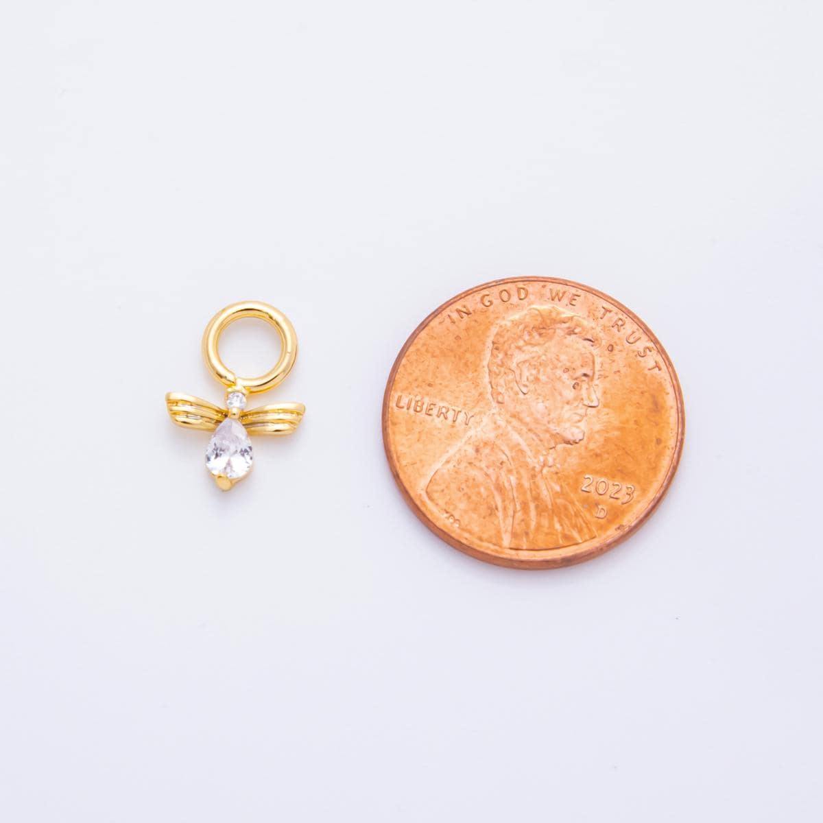 Tiny Key Hoops Dangle Charm 18k Gold Filled Tear Drop CZ Wing Charm with Large Loop for Everyday Charm DIY Earring Jewelry Making Ah-844