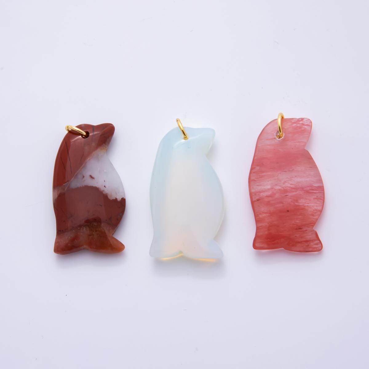 Big Penguin Gemstone Pendant Natural Stone Winter Animal Charm for Jewelry Making Supply 18k Gold Filled Charm Cord Scarf Necklace AH-827