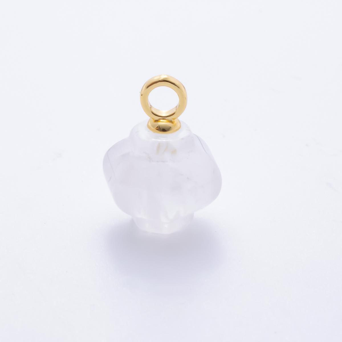 Dainty Lantern Gemstone Drop Pendant – Carved Geometric Crystal Charm with Gold Bail – Natural Stone Jewelry Making Supply AH-830