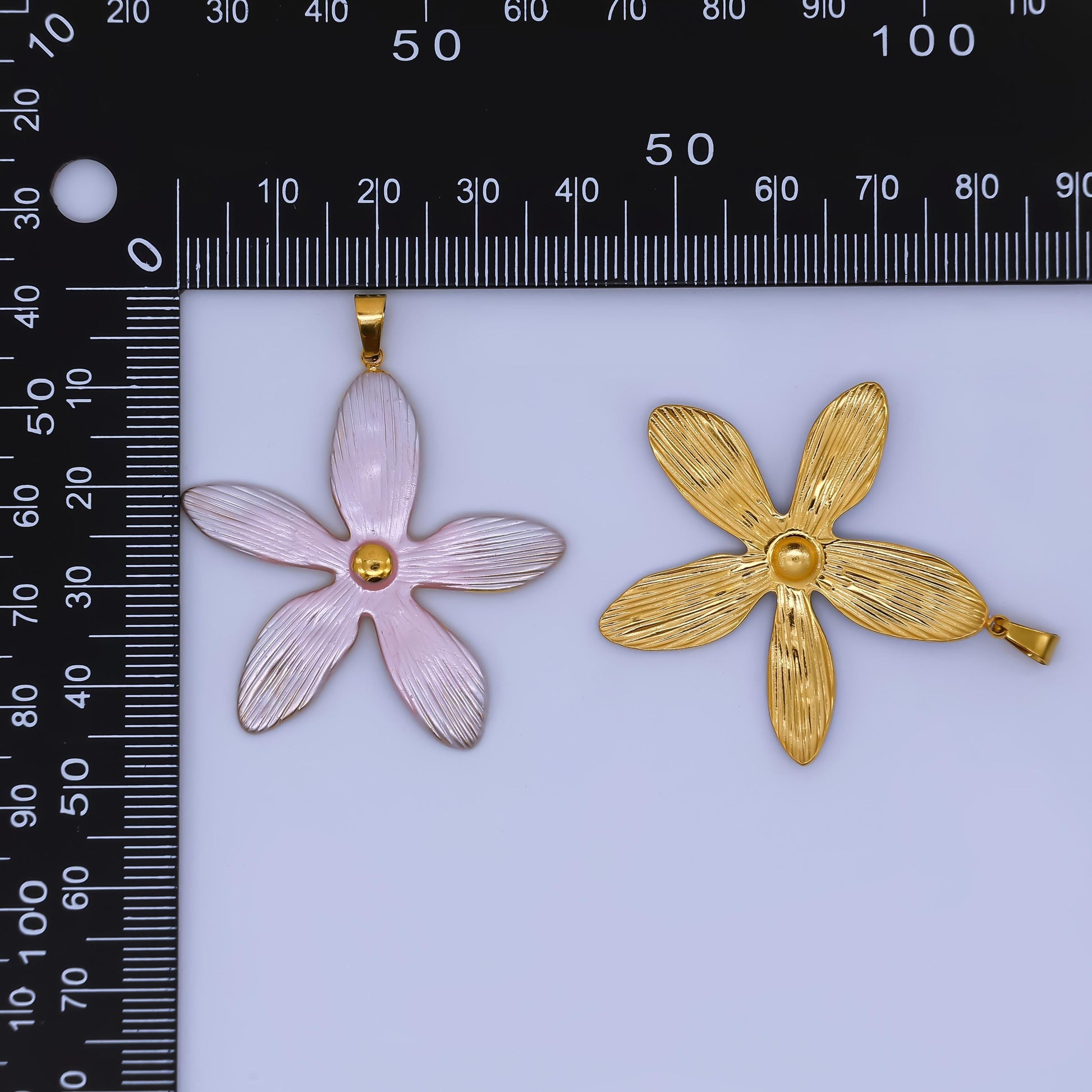24K Gold Filled Painted Colorful Blue Green Pink Flower Plant Pendant | J-063