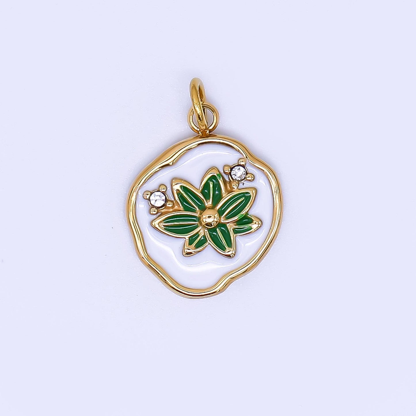 PVD Gold Lotus Charms Blue, White, Pink Enamel Flower charm Abstract Oval Charm Medallion for Necklace Bracelet J-359